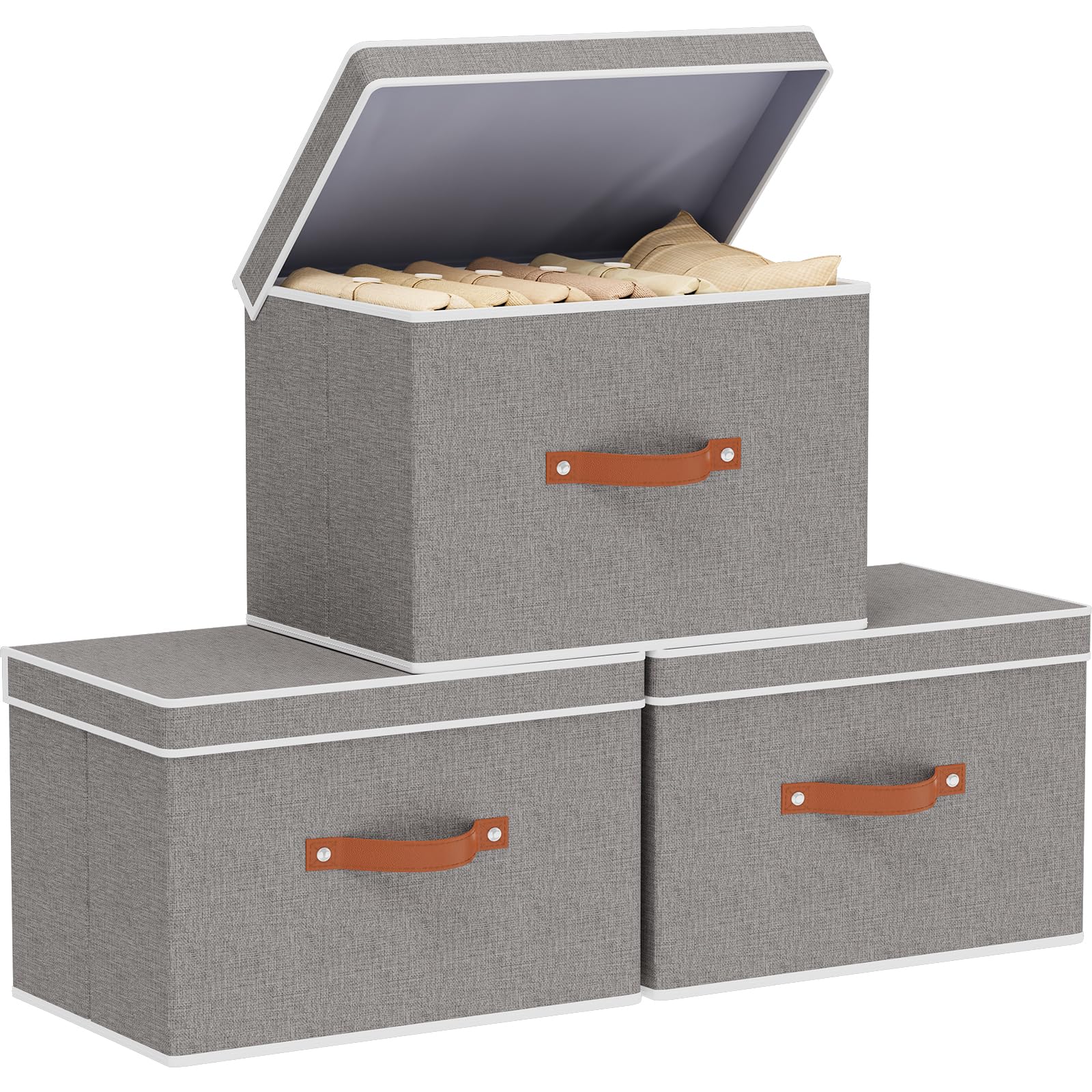 3 Contenitori Armadio Salvaspazio 45x30x30 cm, Grigio