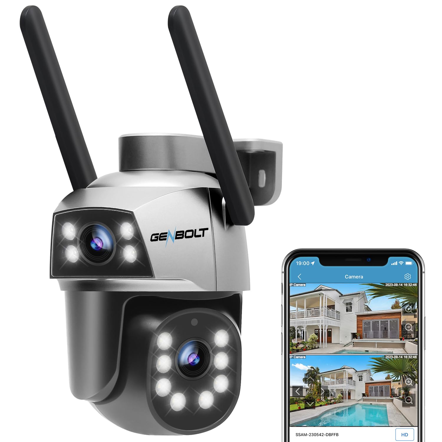 Genbolt Telecamera WiFi Esterno con PoE Doppia Lente