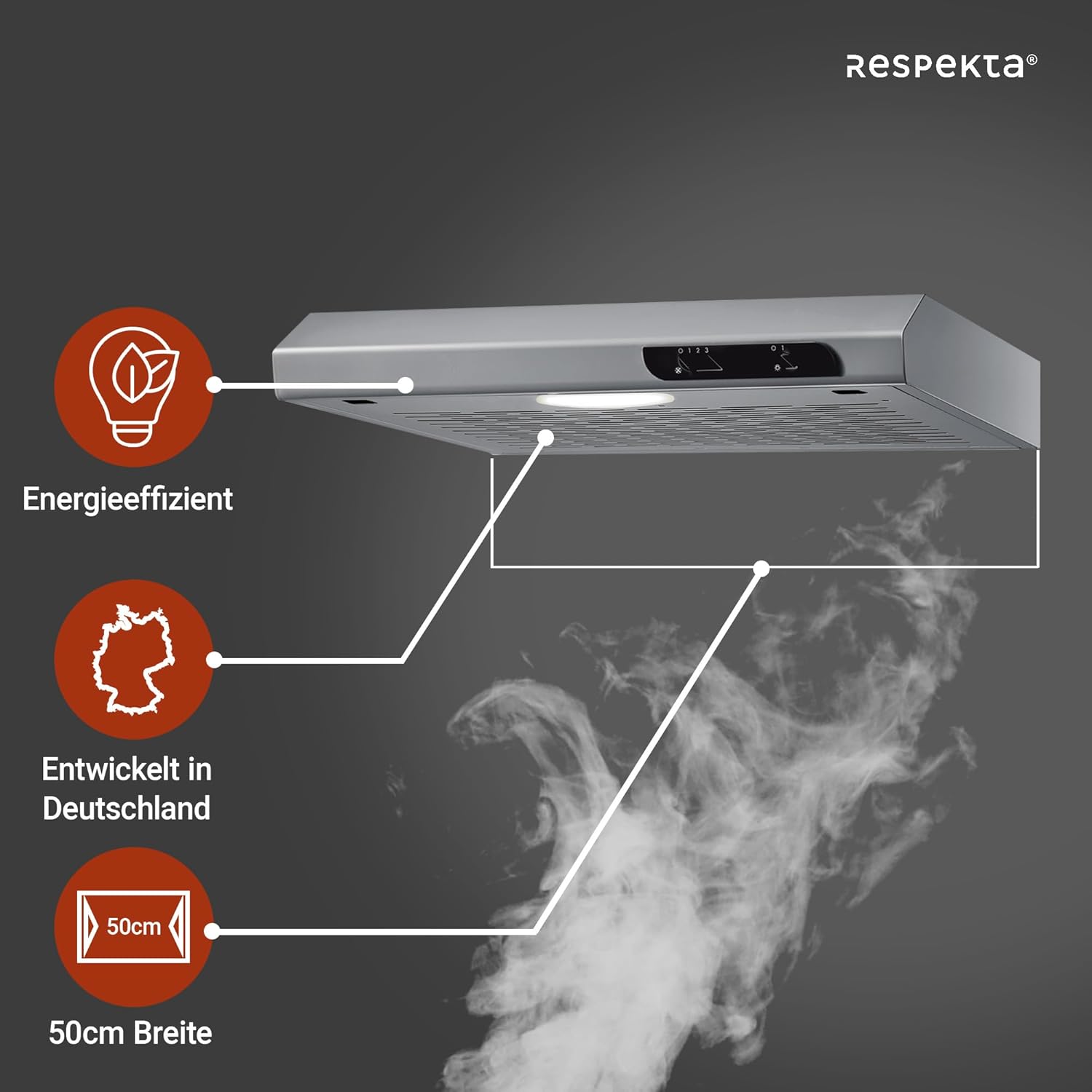 Respekta Cappa aspirante sottotop/Cappa aspirante sottopiano 50 cm/Alloggiamento in metallo in acciaio inox/Funzione di scarico e ricircolo / DH540IXL / C / 52–68 dB - immagine 2