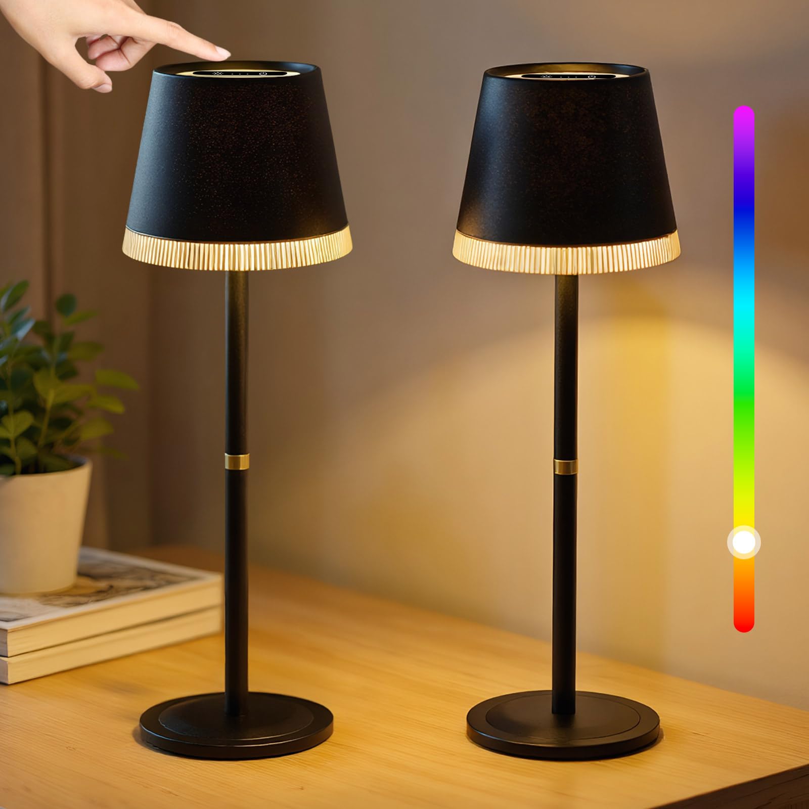 OUTON 2x Lampada da Tavolo Senza Fili LED RGB IP54, Nera