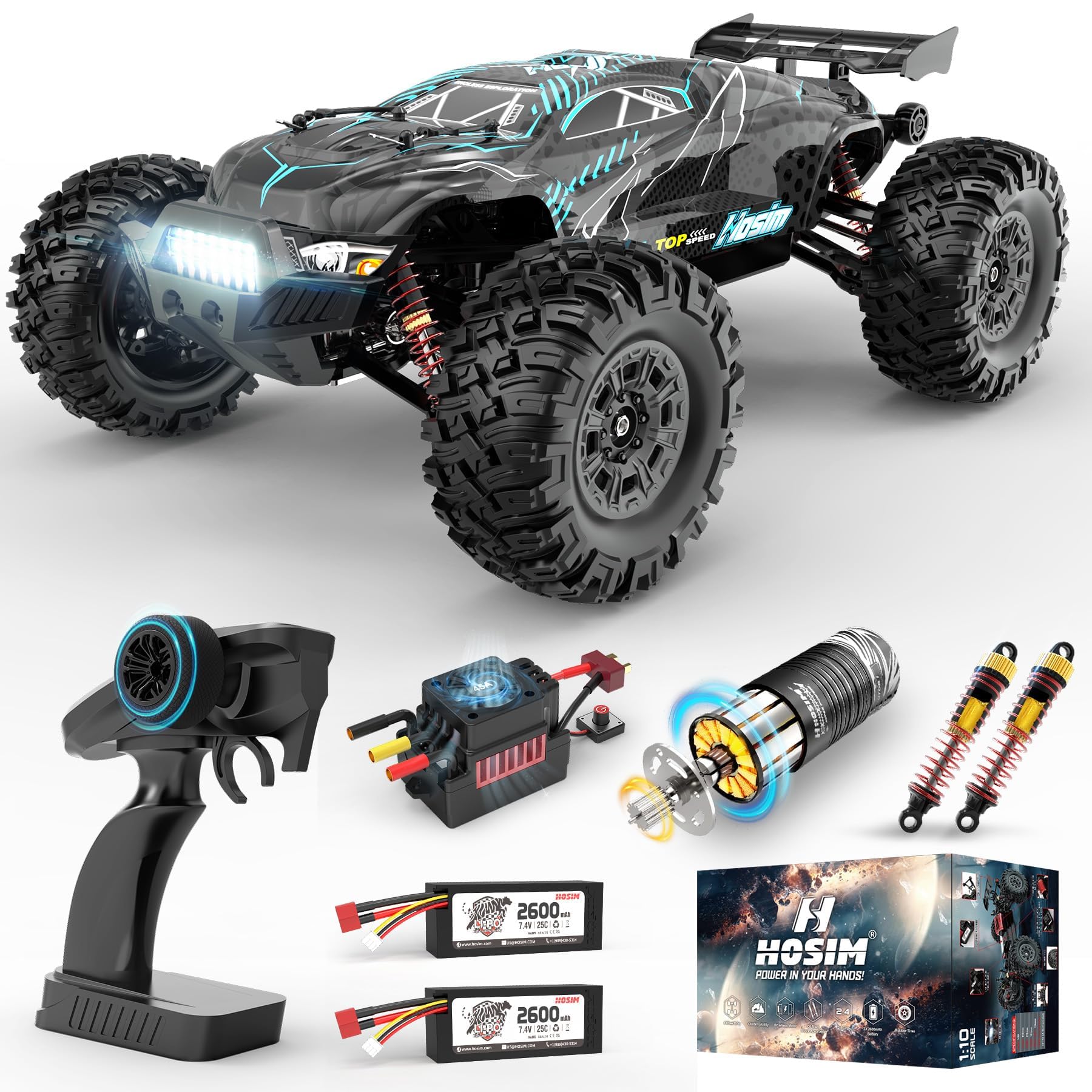 Hosim 1:10 Brushless RC Auto 4WD 68+ km/h, Nero