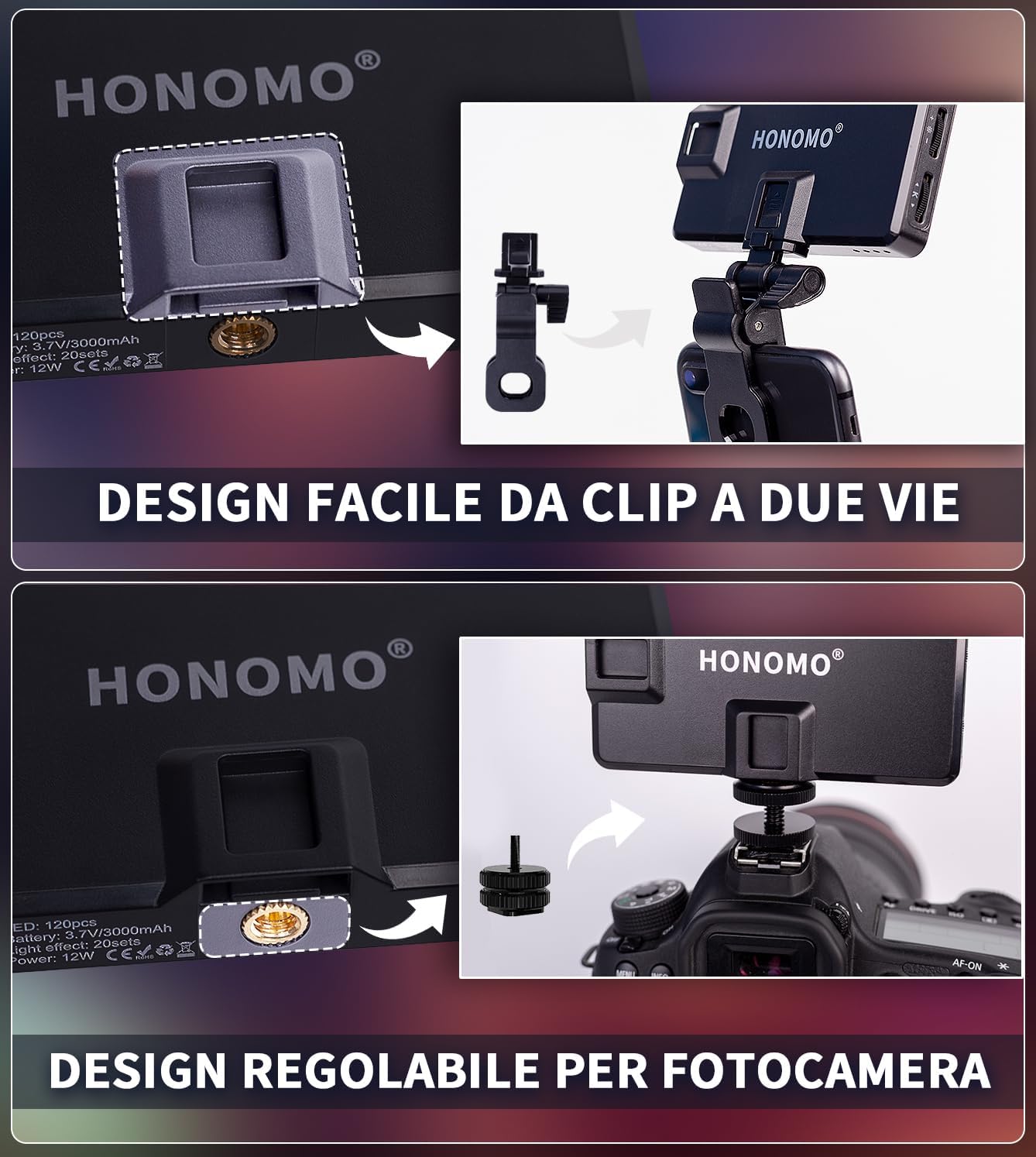 Luce Selfie Ricaricabile 3000mAh Clip On - immagine 4