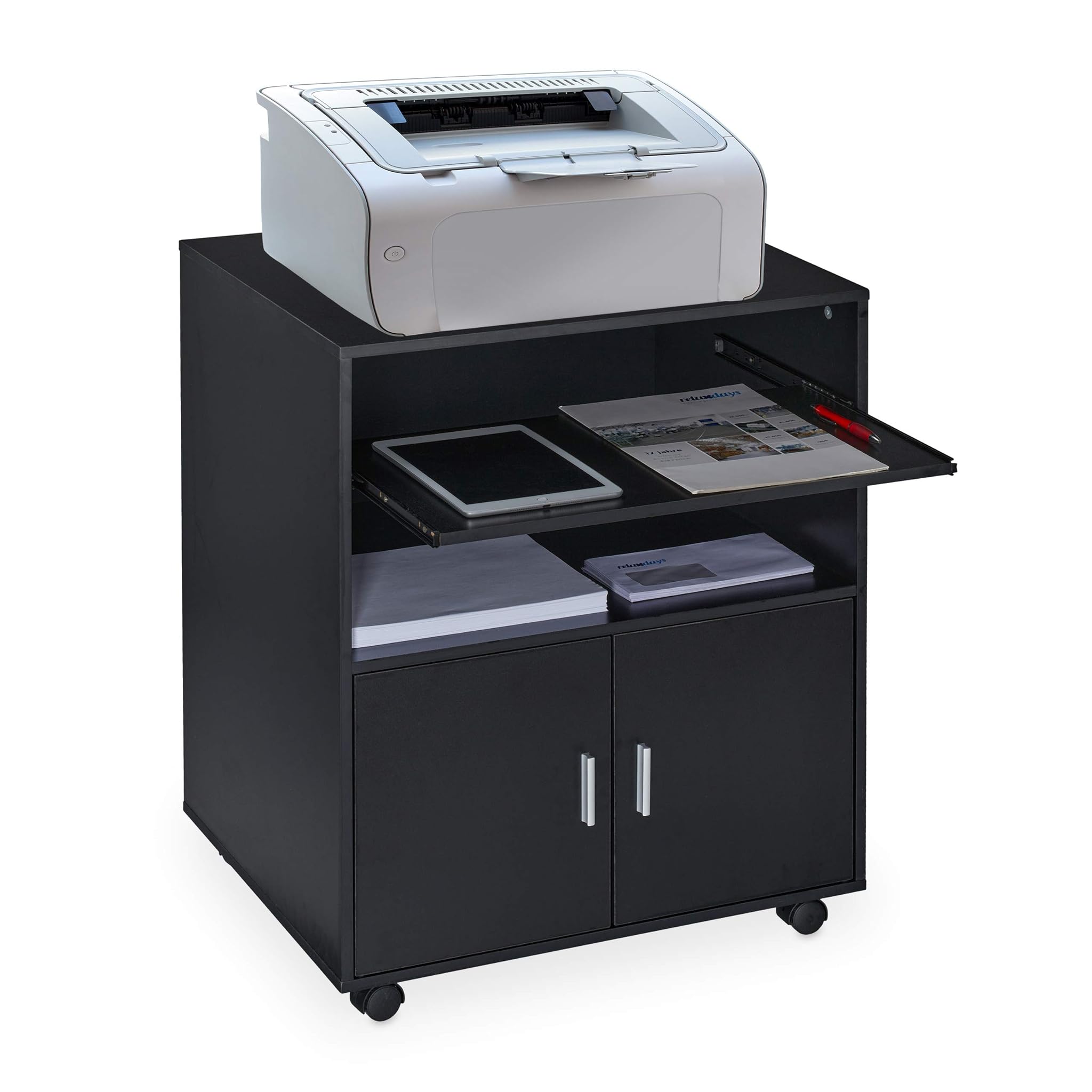 Relaxdays Carrello Stampante Ufficio 74x60x48cm, Nero