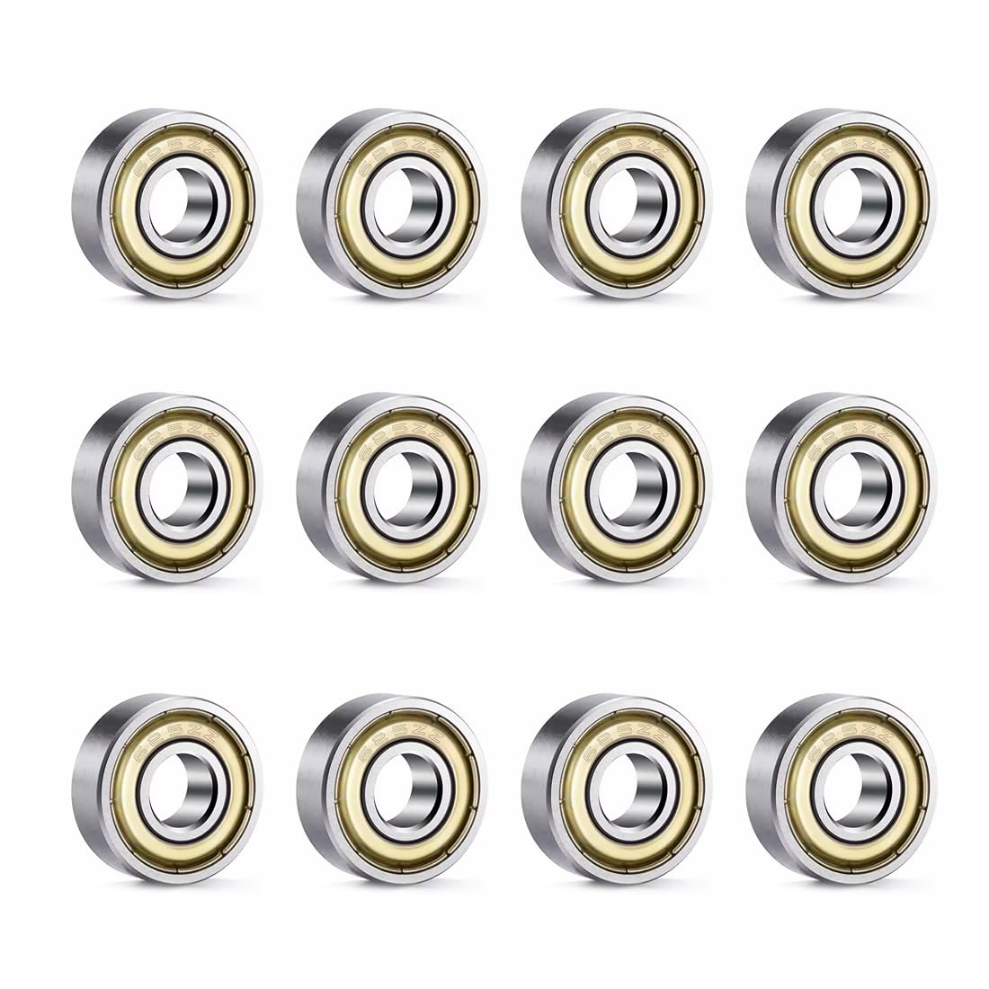 12 pezzi Cuscinetti a sfere in metallo miniaturizzati, Mini Cuscinetti a Sfera 608ZZ, Cuscinetto 608 ZZ, per Longboard, pattini, skateboard (8x22x7 mm)