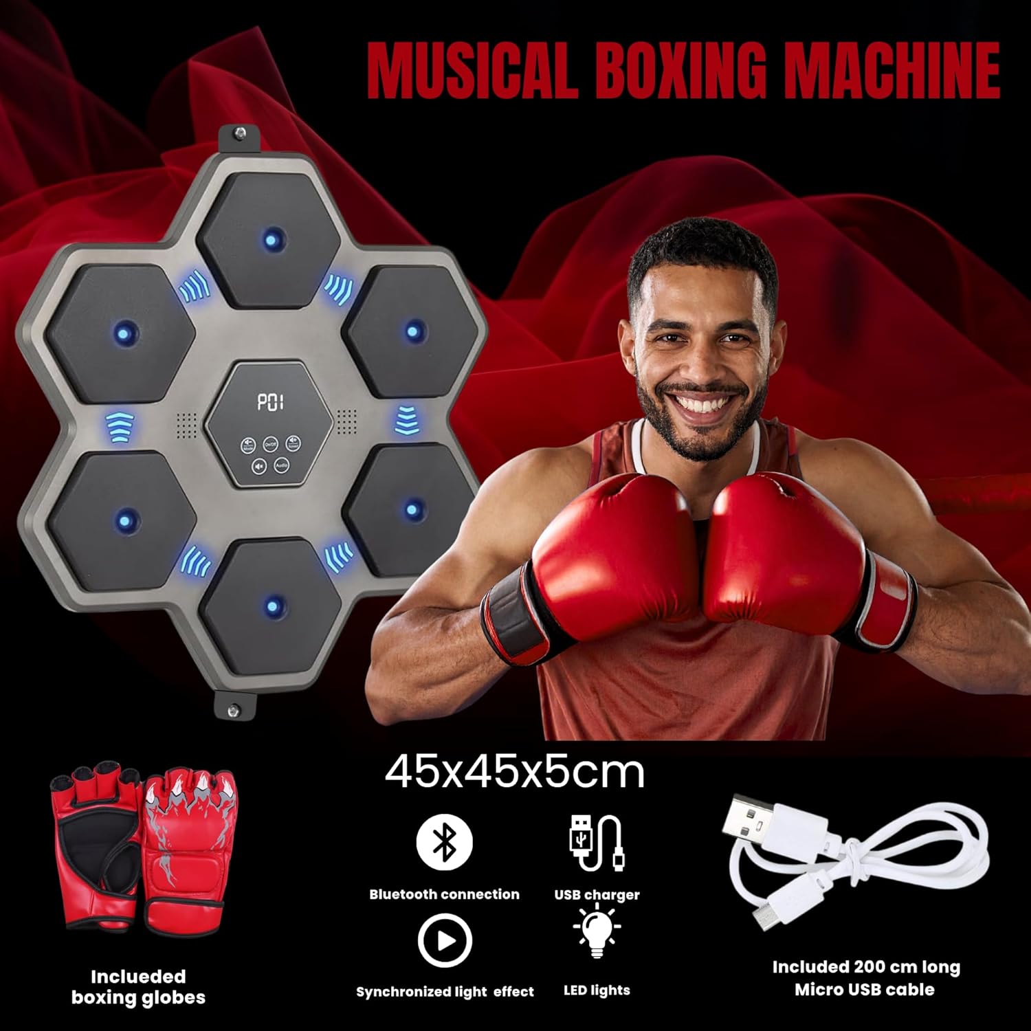 Macchina da Boxe Musicale con Luci LED e Bluetooth - immagine 2