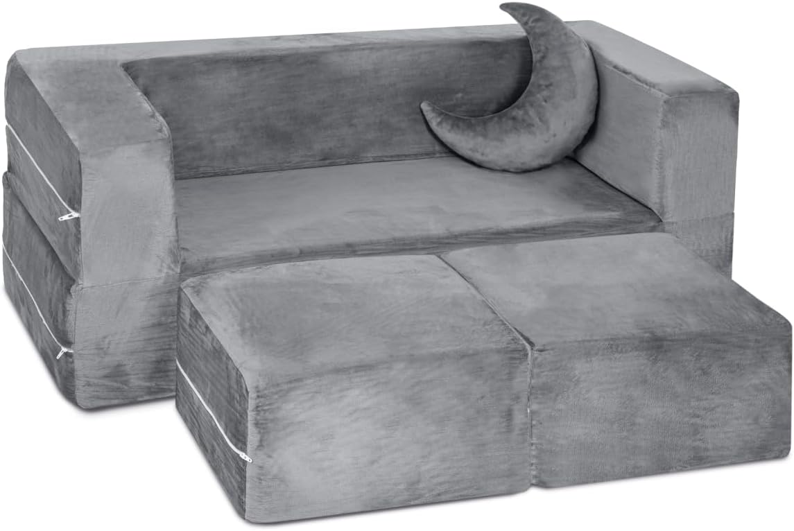 Milliard Divano Letto per Bambini con Pouf, Grigio