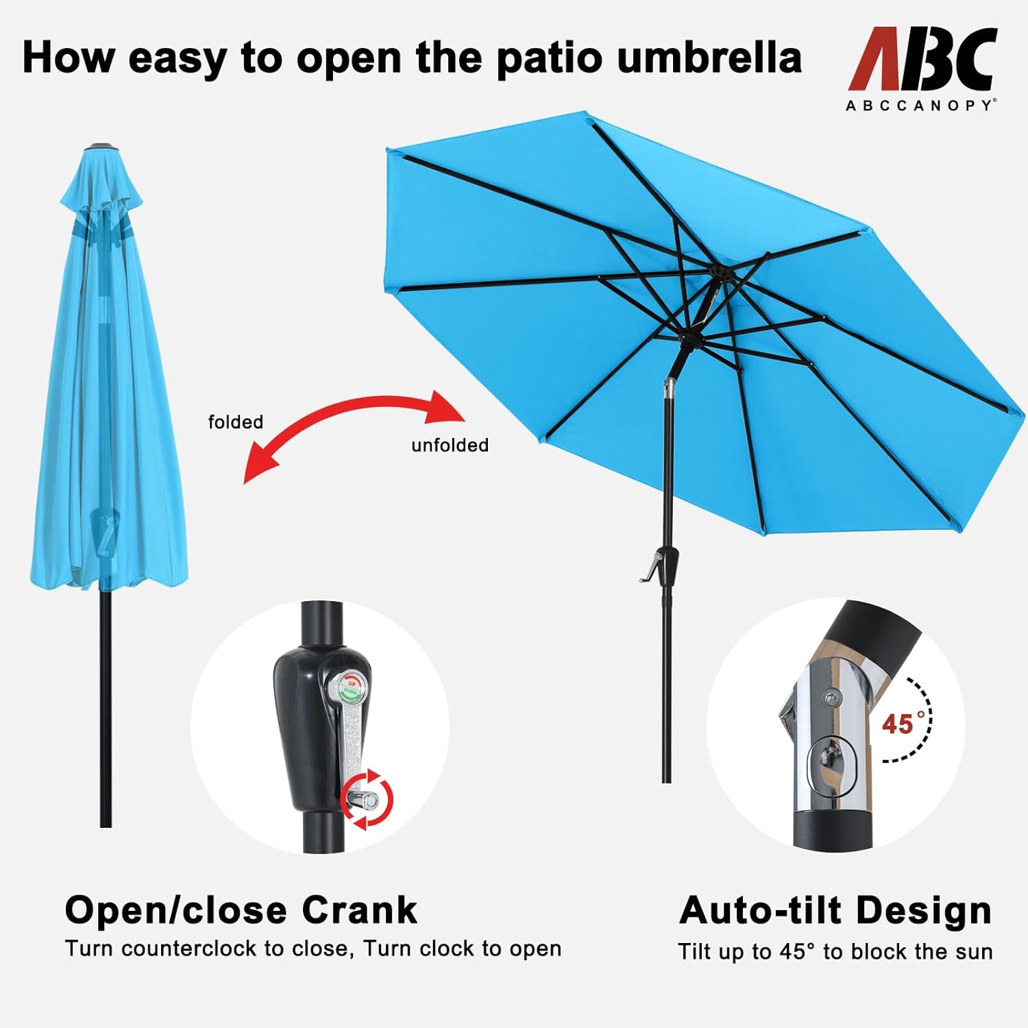 ABCCANOPY Ombrellone da Esterno Idrorepellente 270cm, Turchese - immagine 5