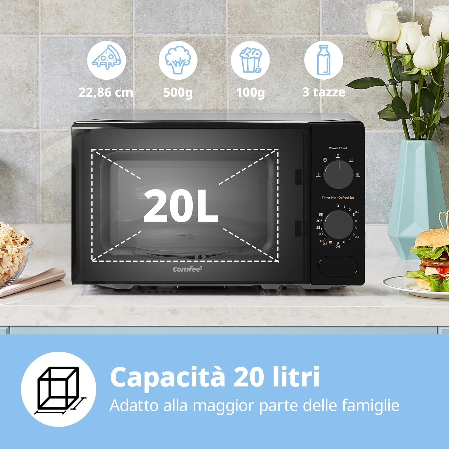Comfee' Forno a Microonde 20 Litri 700W, Nero - immagine 2