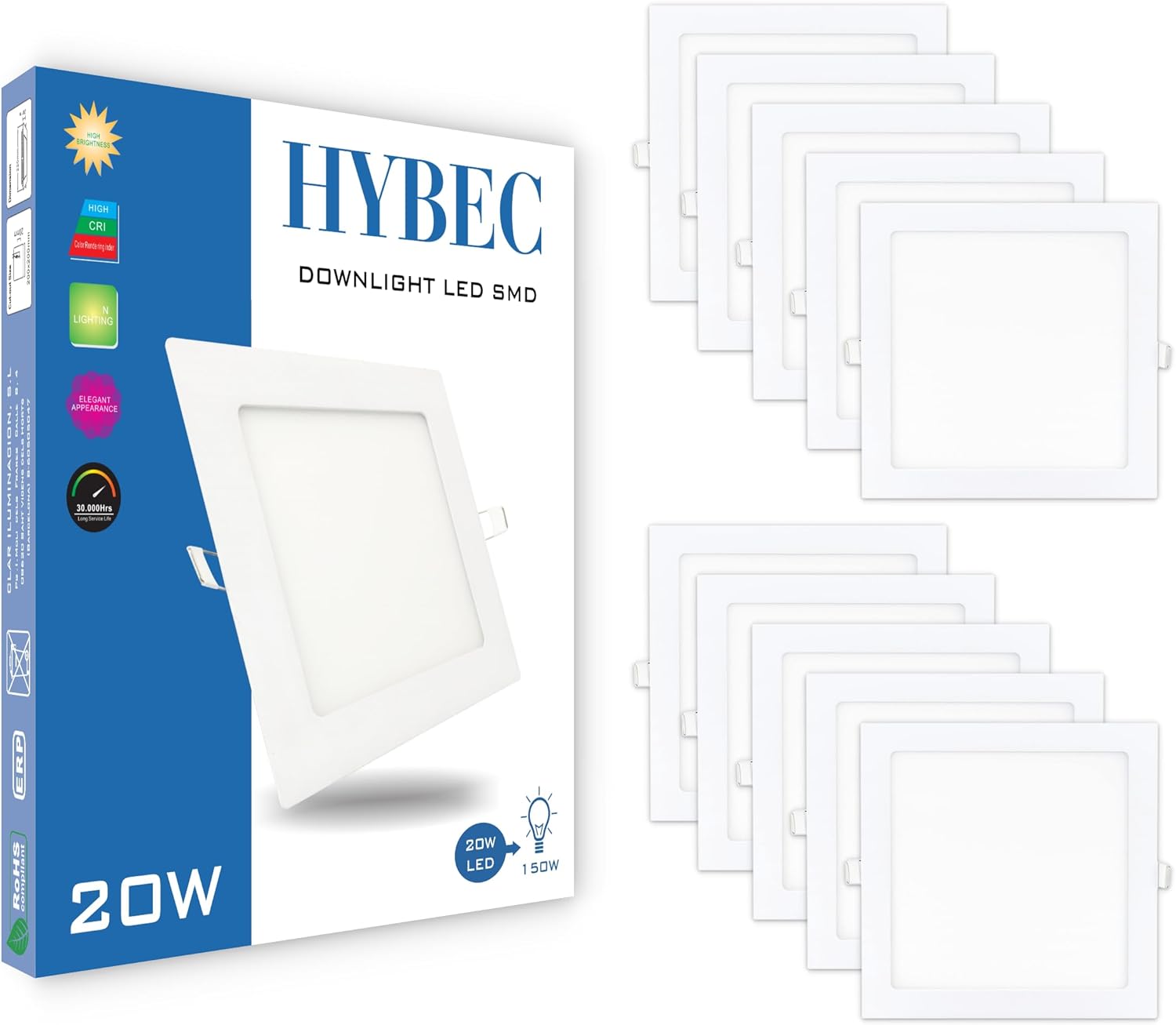 Clar HYBEC - Faretti LED da Incasso 20W 6500K (Pack 10) - immagine 1