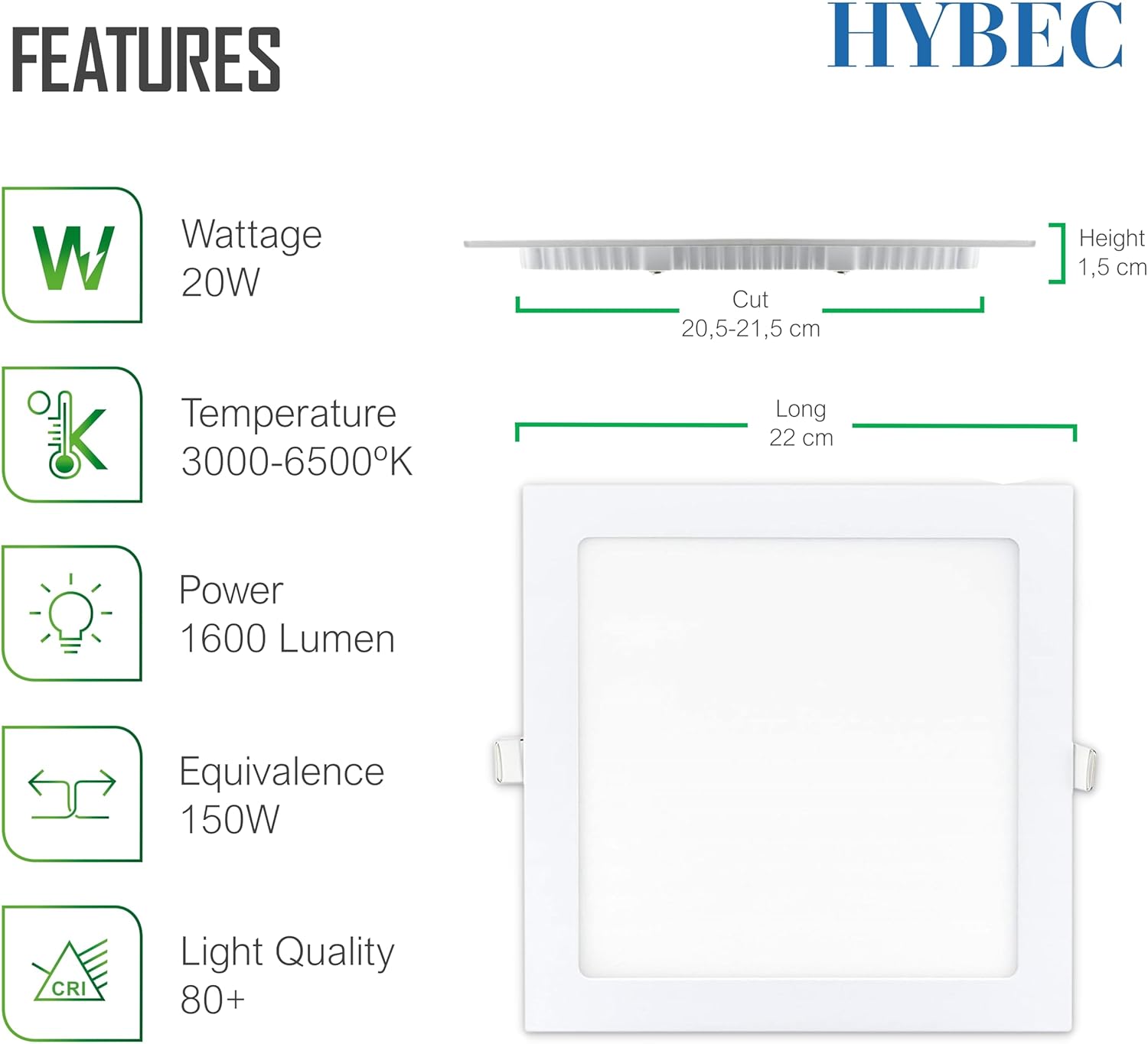 Clar HYBEC - Faretti LED da Incasso 20W 6500K (Pack 10) - immagine 2