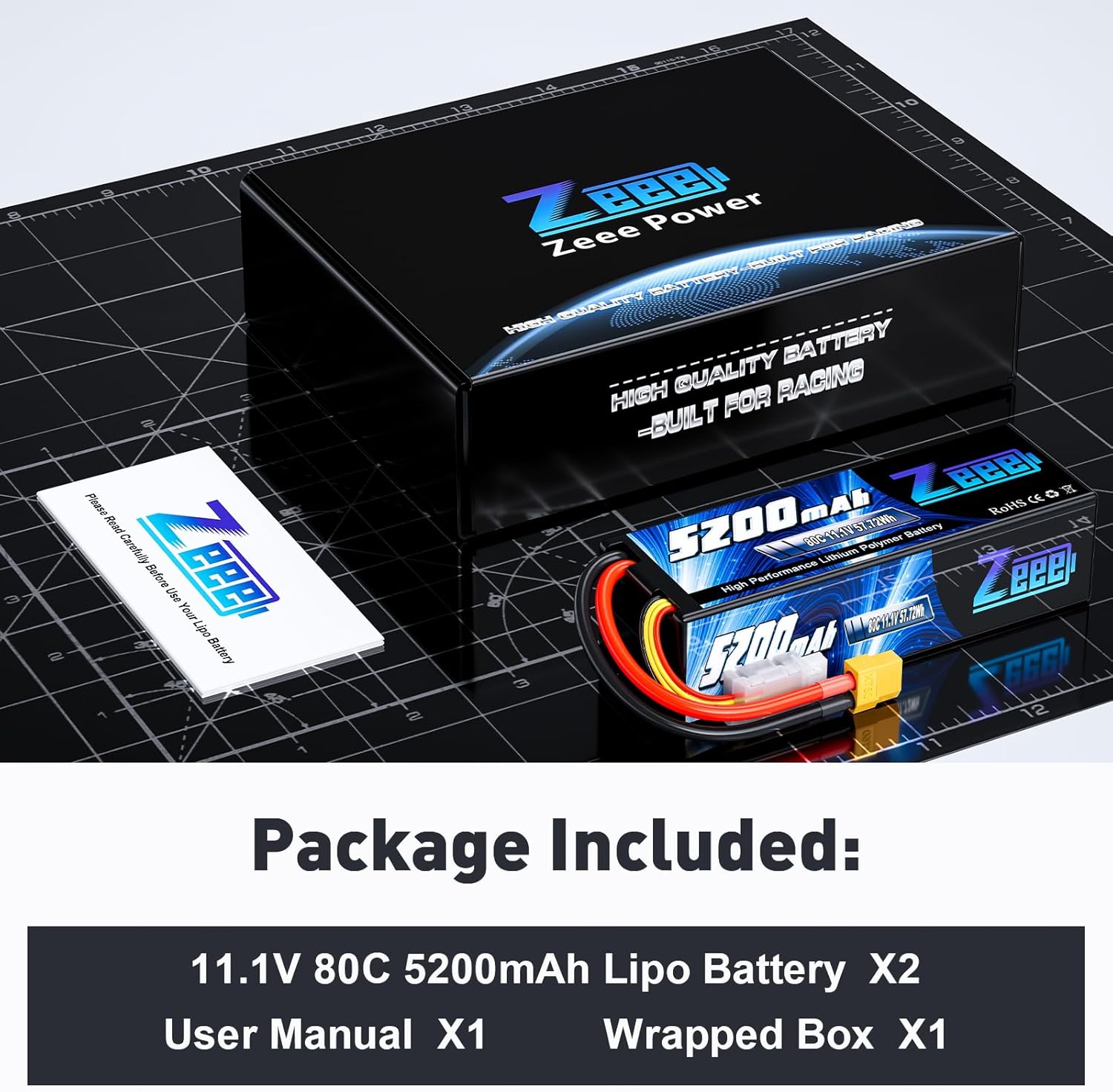 Zeee 3S Lipo Batteria 5200mAh 11.1V 80C (2 pezzi) - immagine 6