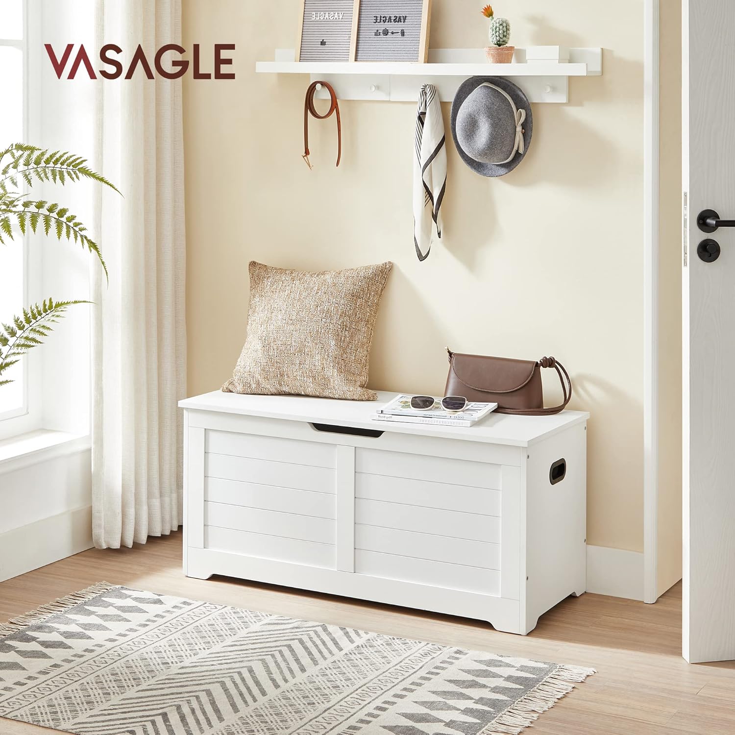Vasagle Cassapanca Panca Portaoggetti 40x100x46 cm, Bianco - immagine 2