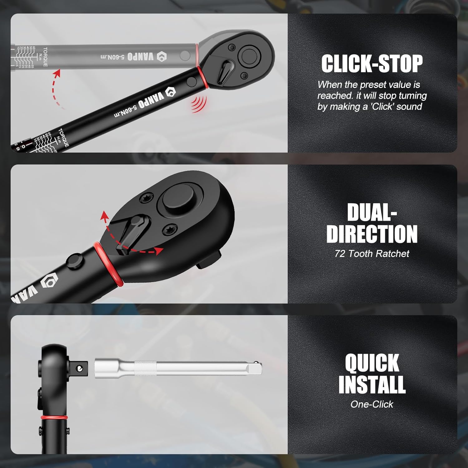 Vanpo Set Chiavi Dinamometriche 1/4, 3/8, 1/2 - immagine 4