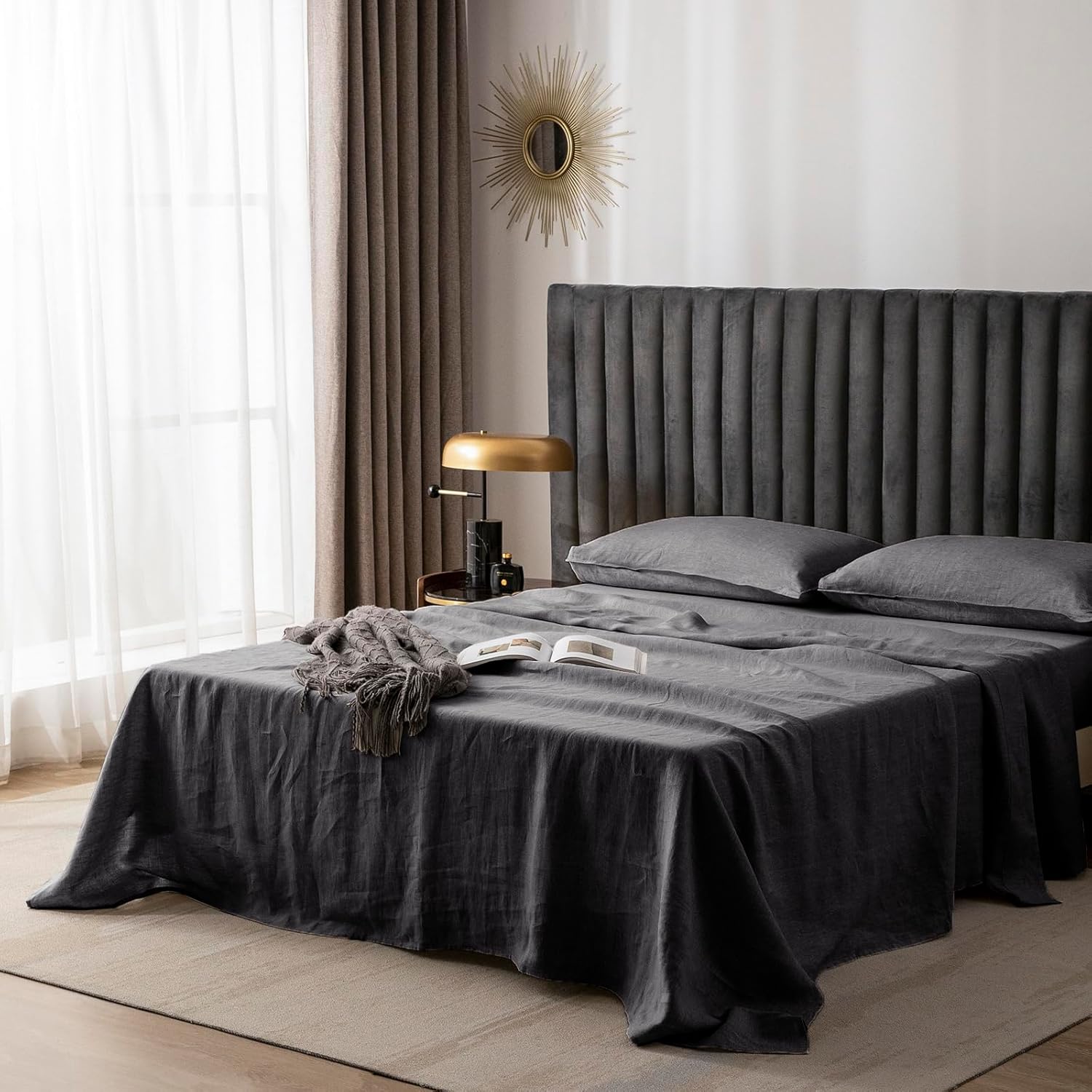 CHUFFED Lenzuolo in 100% Lino 275x275cm, Grigio Scuro