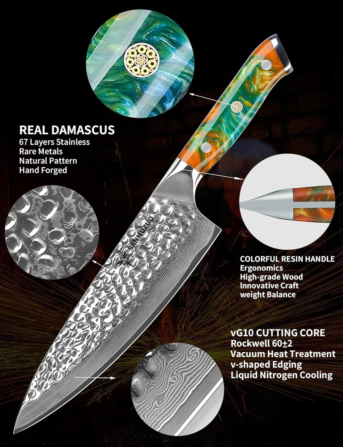 Sanmuzuo Coltello Da Chef Professionale 20 CM - immagine 4