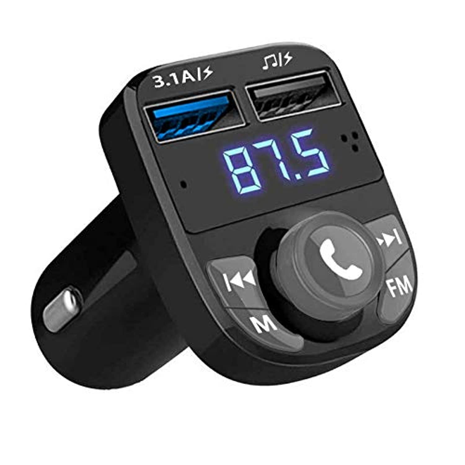 QUMOX Caricabatteria da Auto per chiamate in Vivavoce, Ricevitore Radio trasmettitore FM Bluetooth Senza Fili, Adattatore Stereo per Musica Audio Mp3, Caricatore con Doppia Porta USB