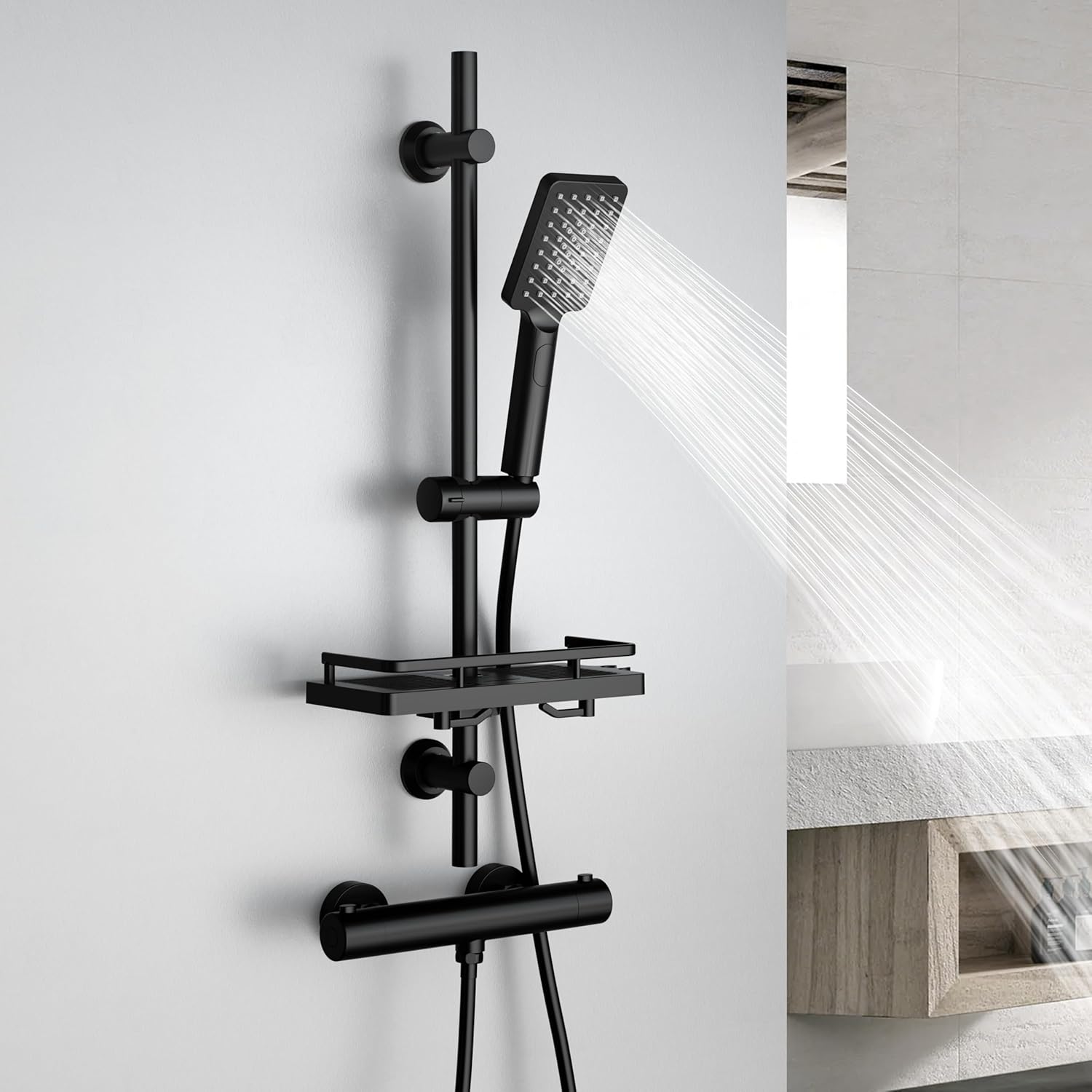 Görbach Colonna Doccia Termostatica Acciaio Inox, Nero - immagine 2