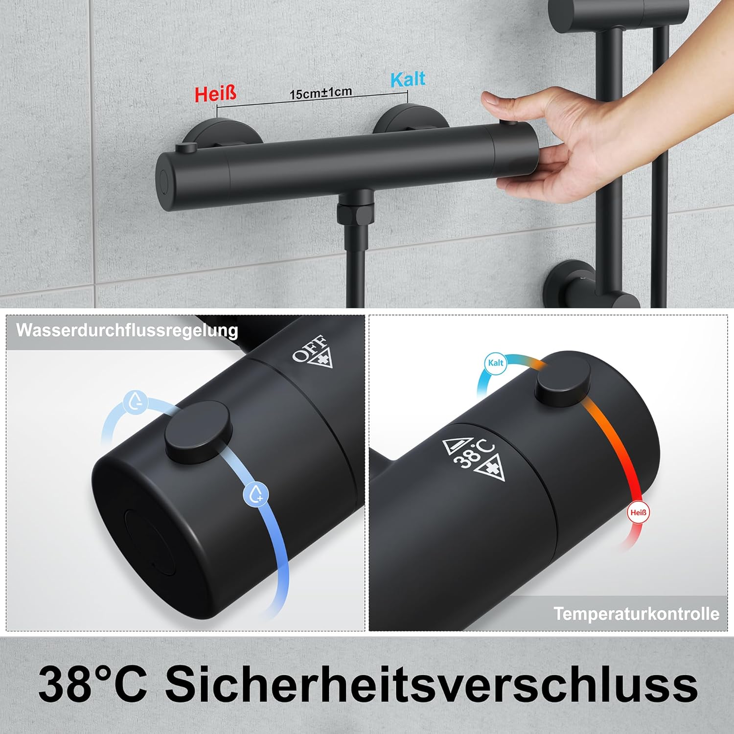 Görbach Colonna Doccia Termostatica Acciaio Inox, Nero - immagine 3