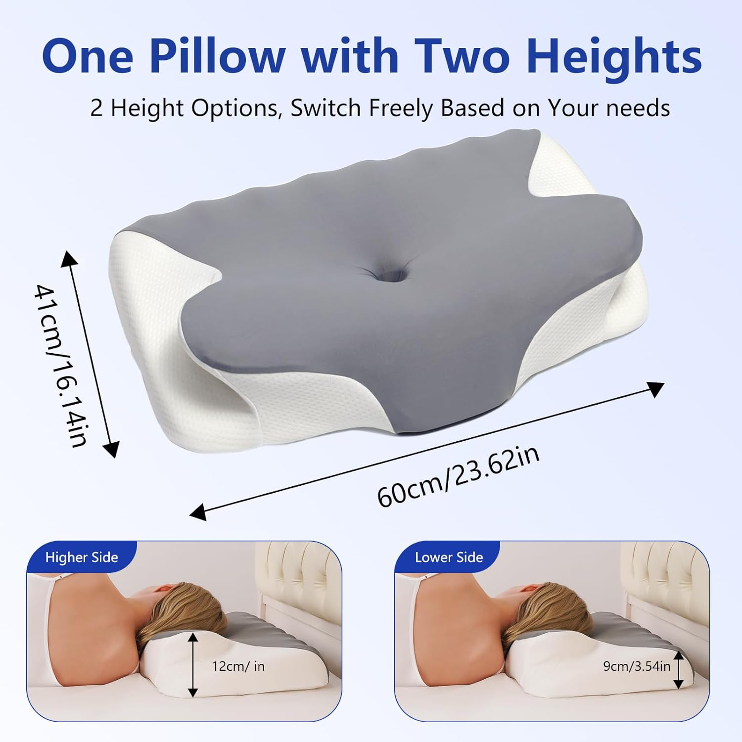 Cuscino Cervicale in Memory Foam 60x41 cm, Light Gray - immagine 6