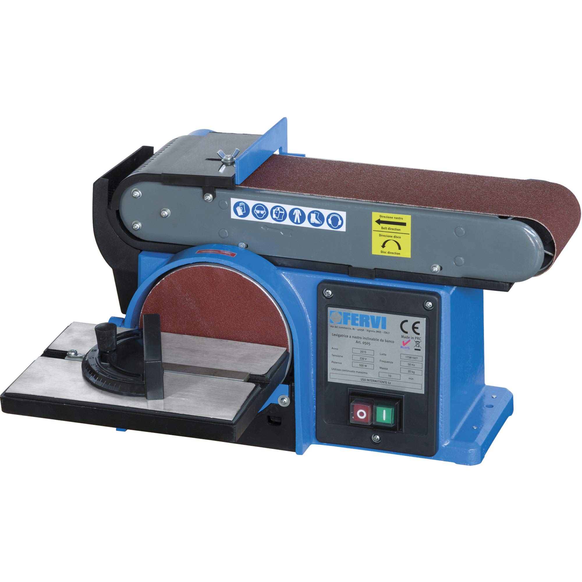 Fervi 0505 Levigatrice a Nastro da Banco Inclinabile, Grigio/Ciano