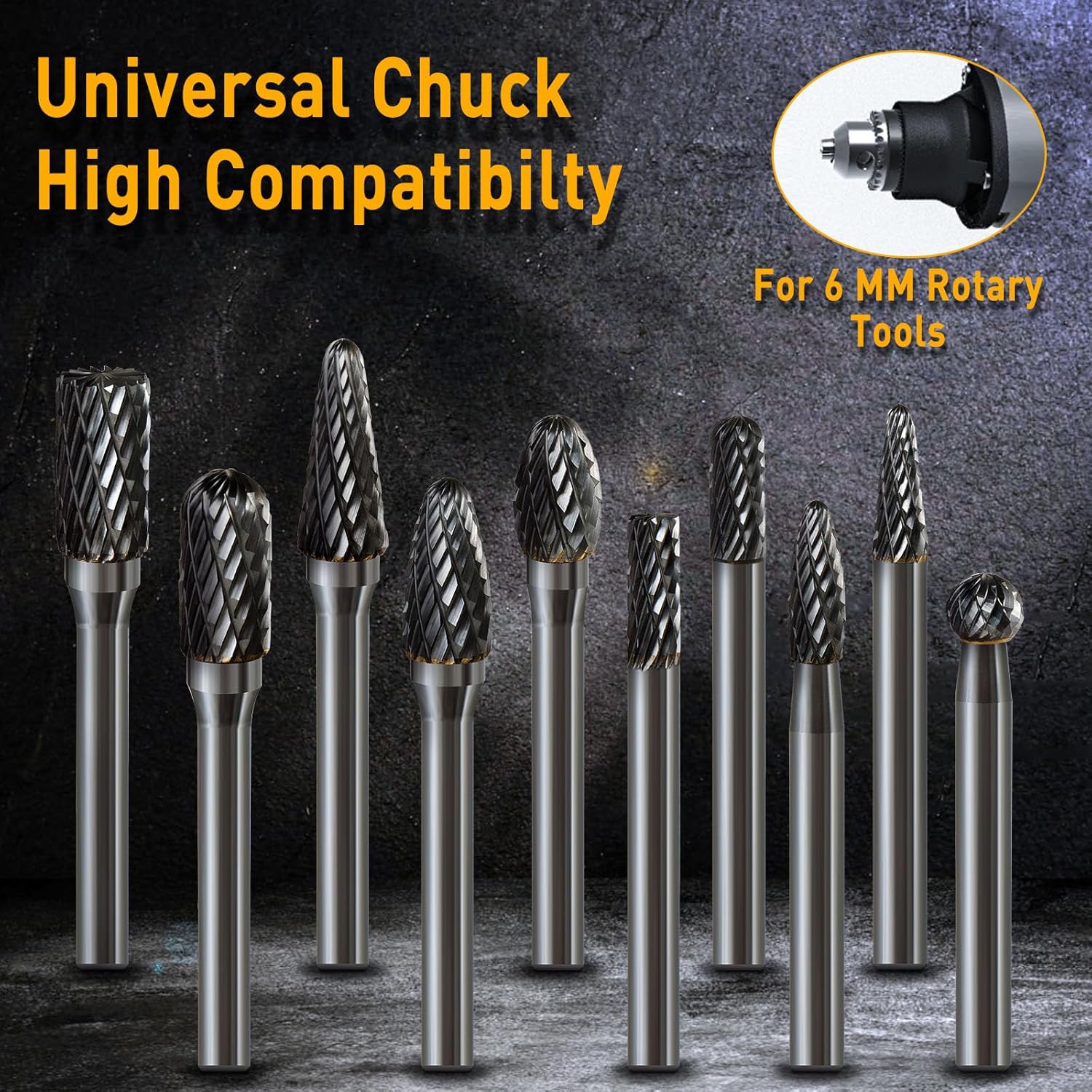 Set 10 Frese in Metallo Duro con Gambo 6mm - immagine 3