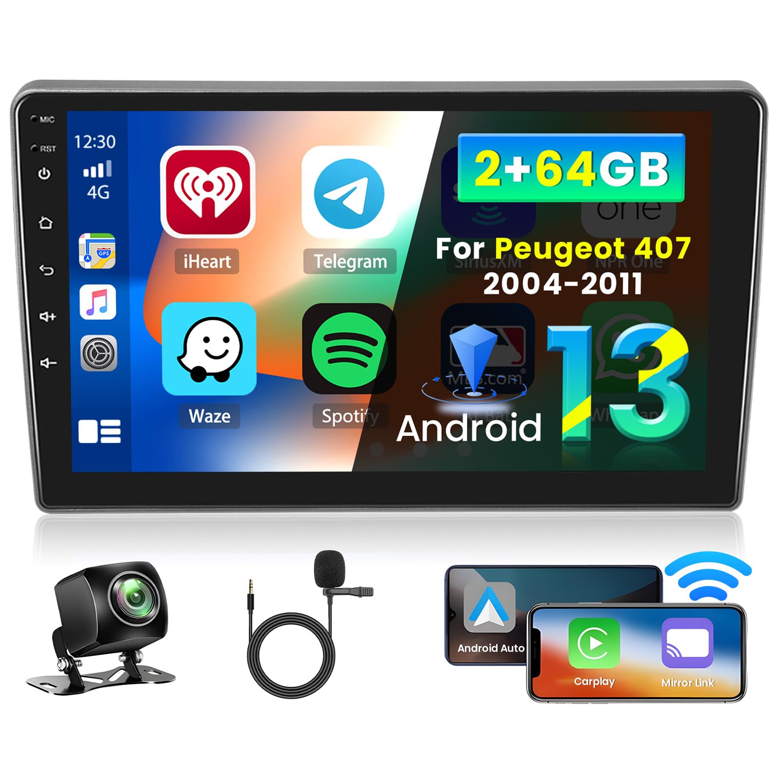 Inefala Android 13 Autoradio 9 Pollici per Peugeot 407 (2+64GB)