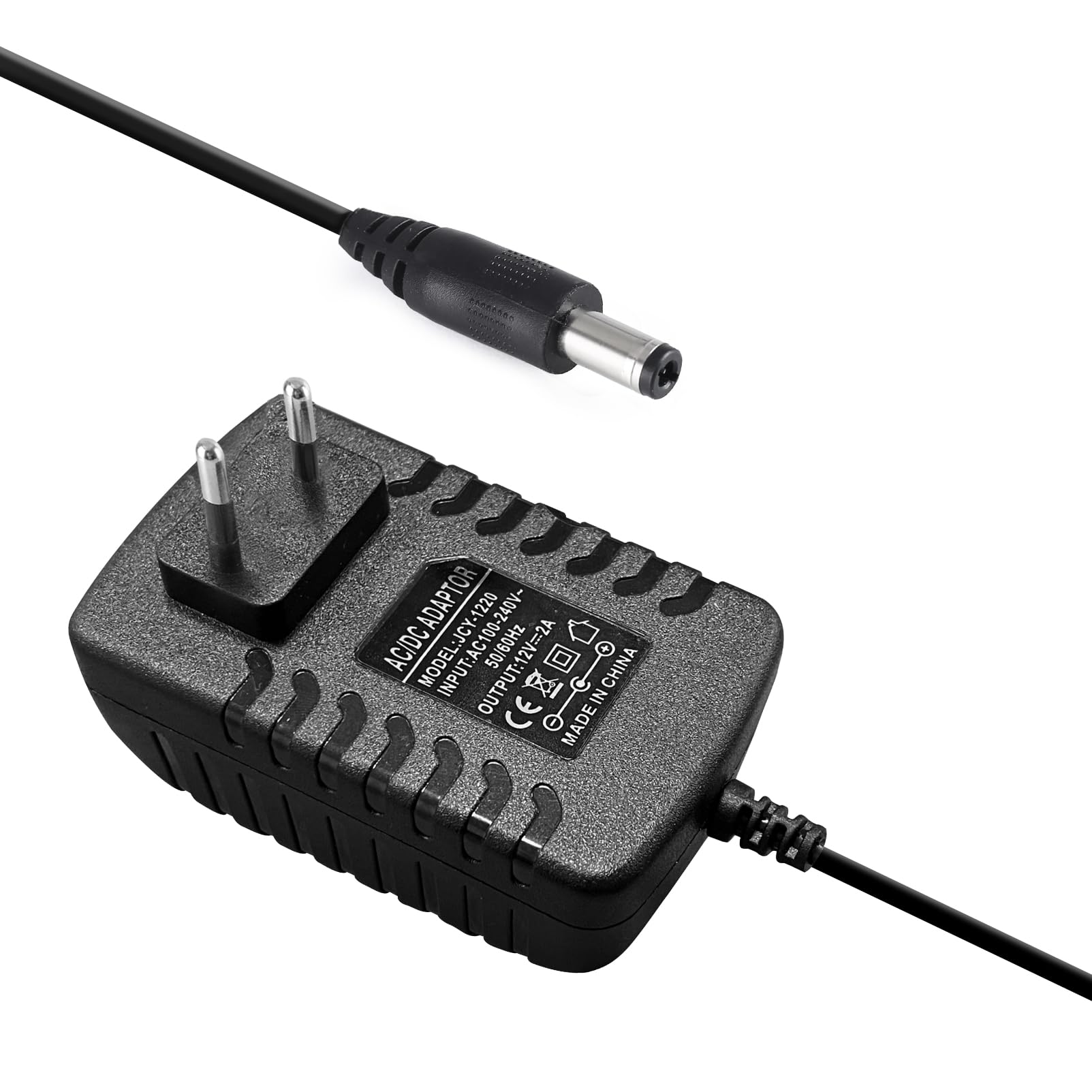 Alimentatore di rete da 12 V, 2 A, adattatore CA 12 V, trasformatore universale, cavo da 2 metri da 24 W, con 2 spine DC, alimentatore di rete da 12 V 5,5