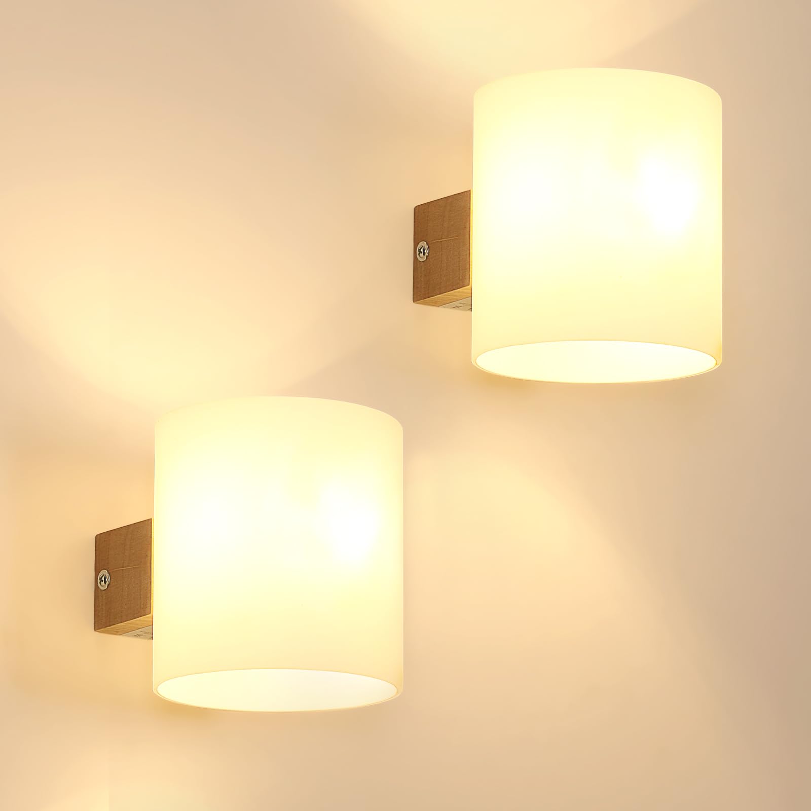 Applique da Parete Interno E27 Legno e Vetro - 2 Pezzi