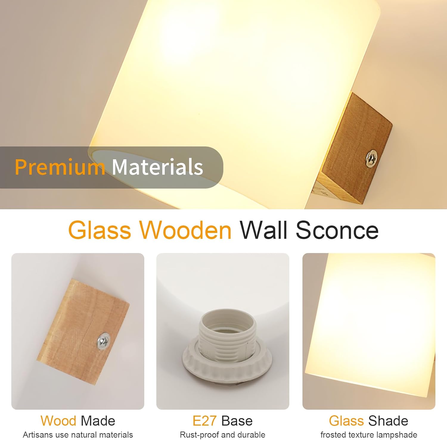 Applique da Parete Interno E27 Legno e Vetro - 2 Pezzi - immagine 5