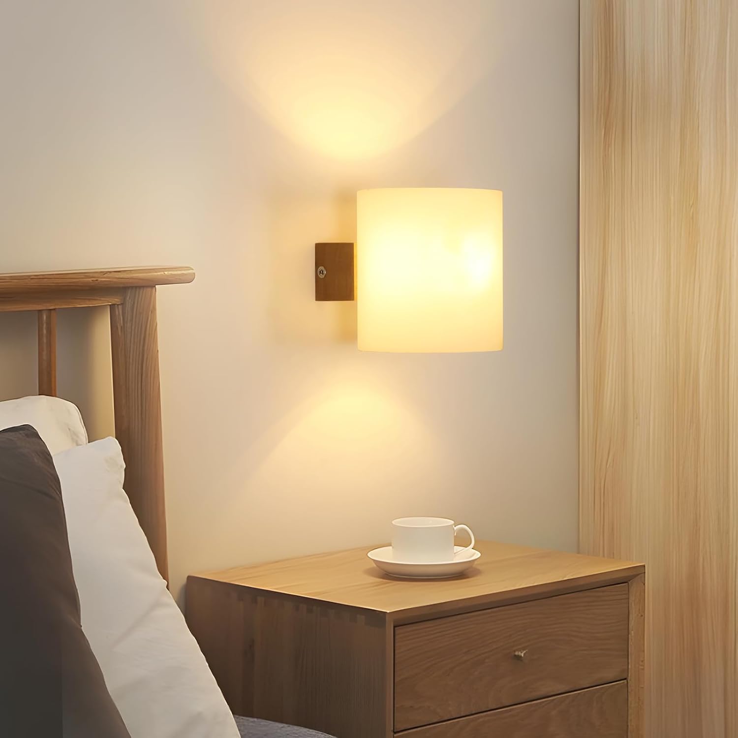 Applique da Parete Interno E27 Legno e Vetro - 2 Pezzi - immagine 6