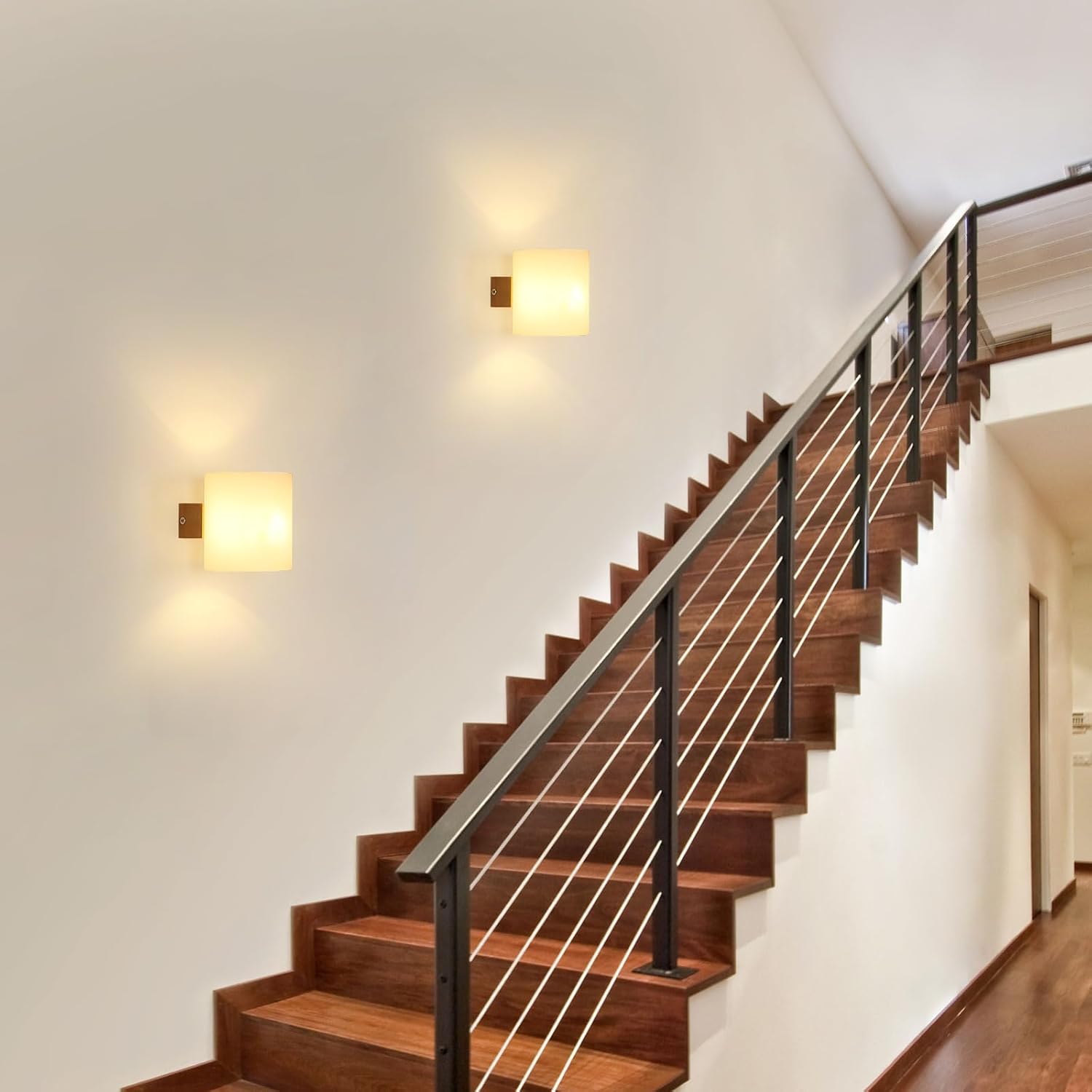 Applique da Parete Interno E27 Legno e Vetro - 2 Pezzi - immagine 7