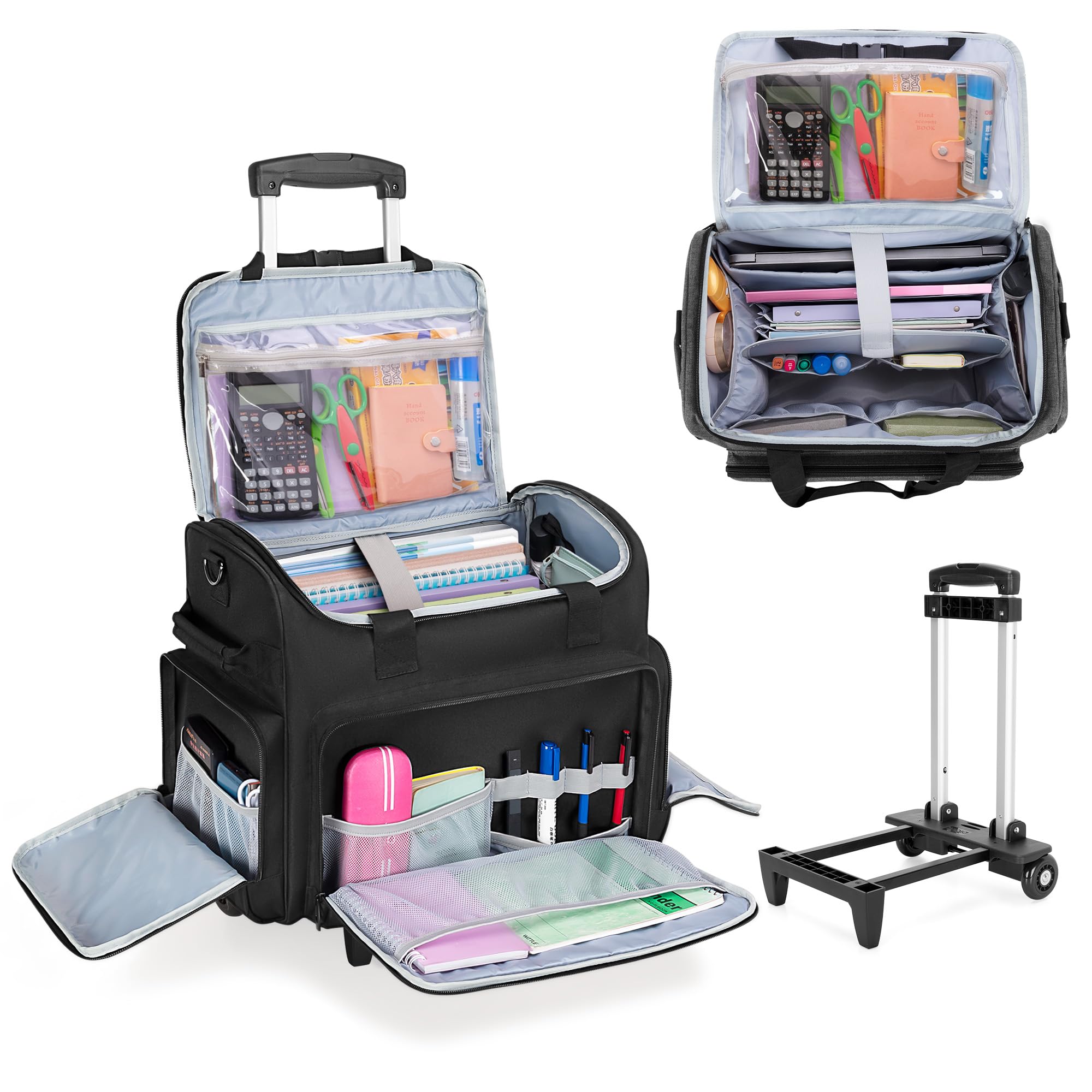 CURMIO Borsa per Insegnante con Ruote, Nera