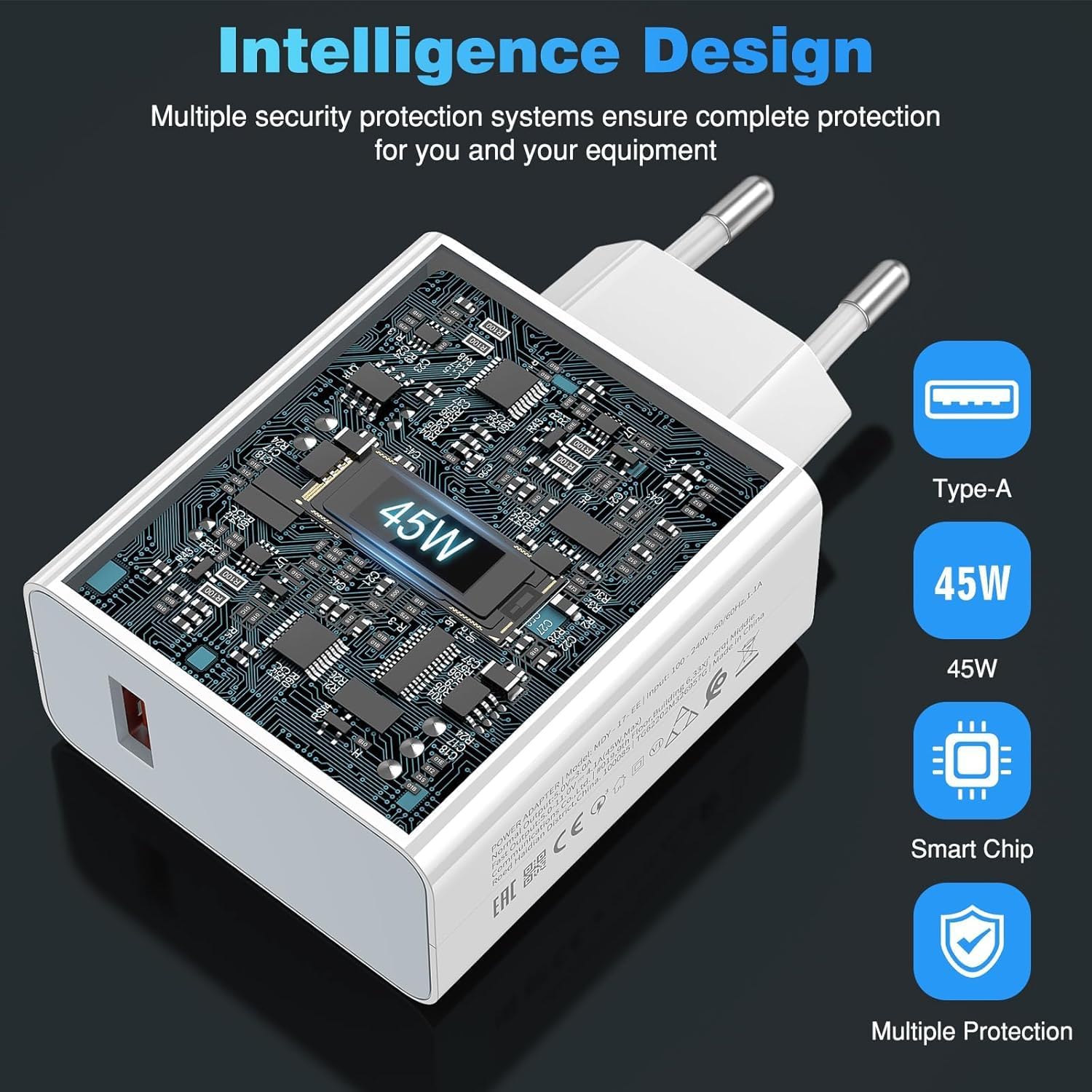 Caricatore USB 45W Rapido con Cavo USB C 2M per Xiaomi Redmi - immagine 3