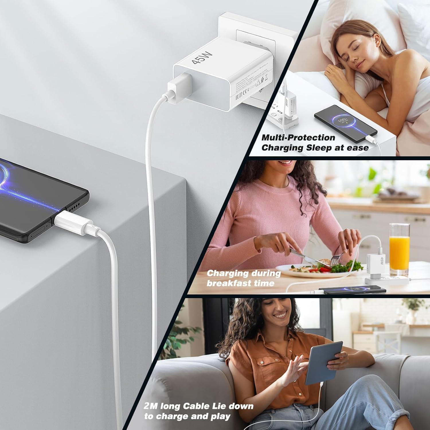 Caricatore USB 45W Rapido con Cavo USB C 2M per Xiaomi Redmi - immagine 5