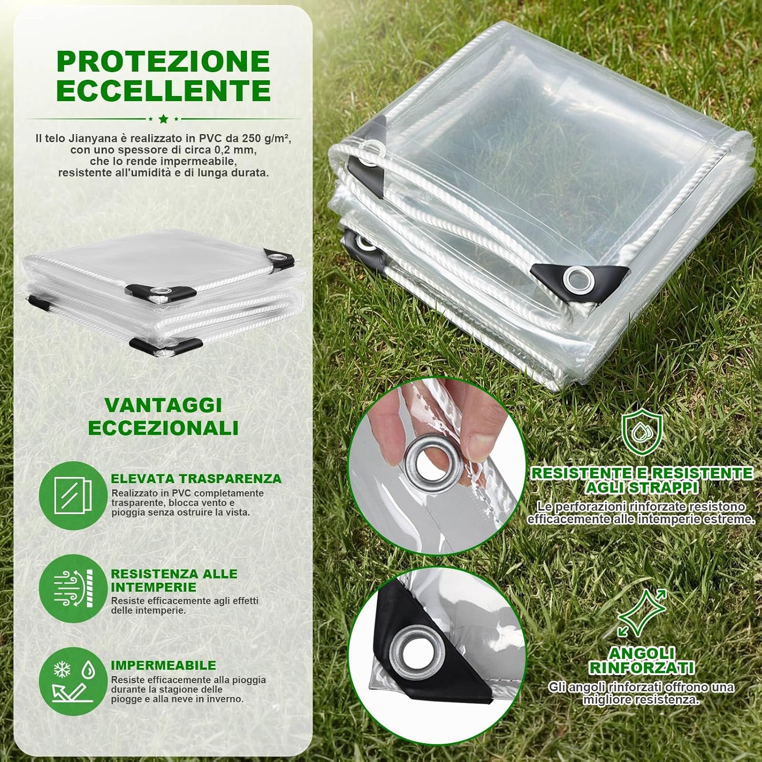 Jianyana Telo Trasparente Occhiellato PVC 4x5m - immagine 3