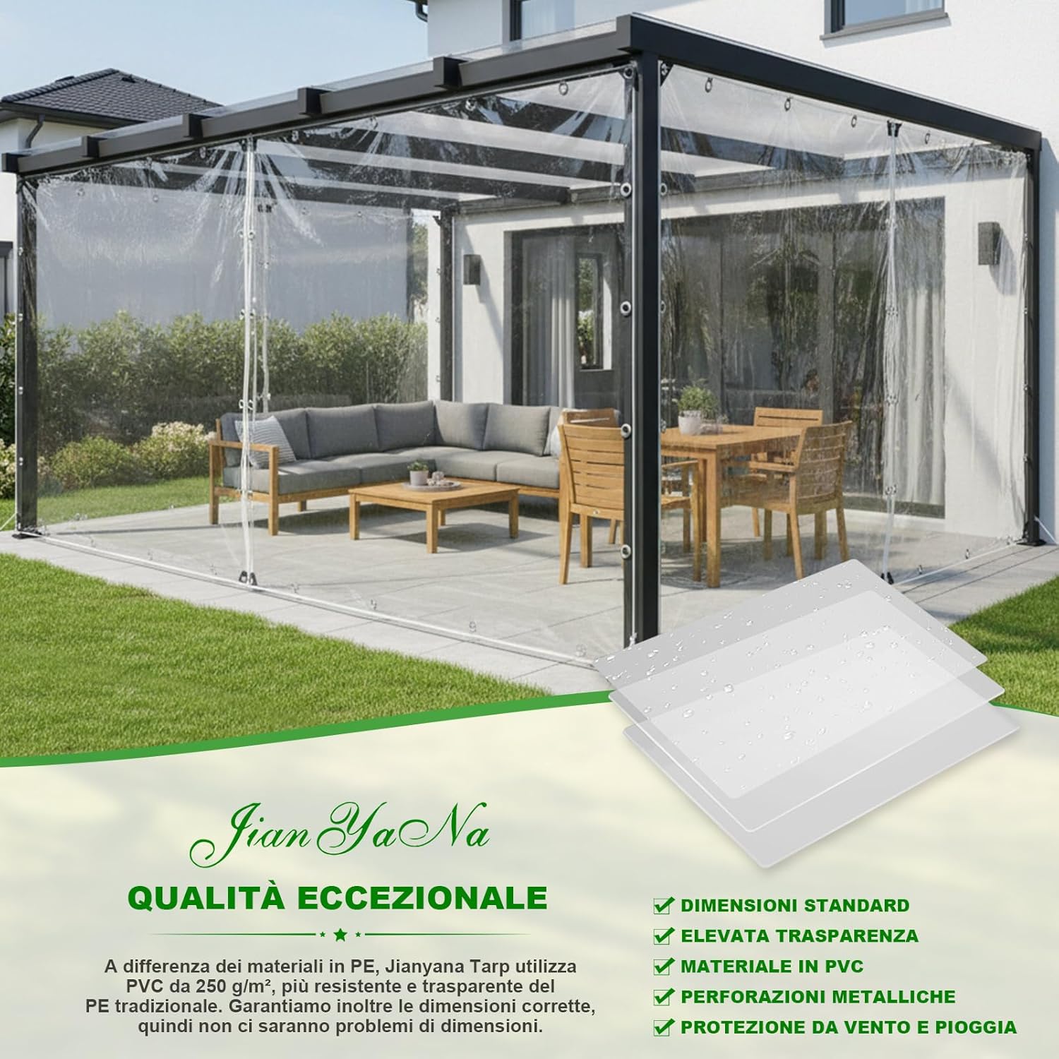 Jianyana Telo Trasparente Occhiellato PVC 4x5m - immagine 5