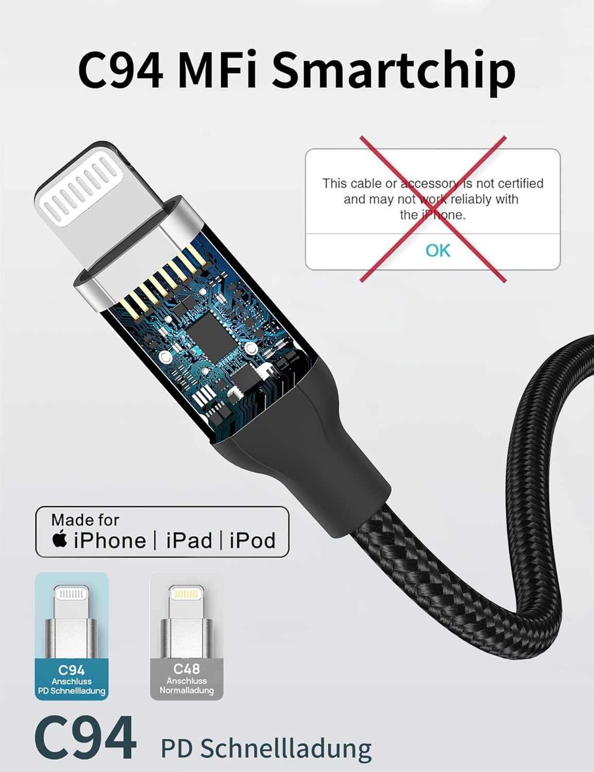 Cavo USB C a Lightning MFi 3m 2 Pezzi, Nero - immagine 4