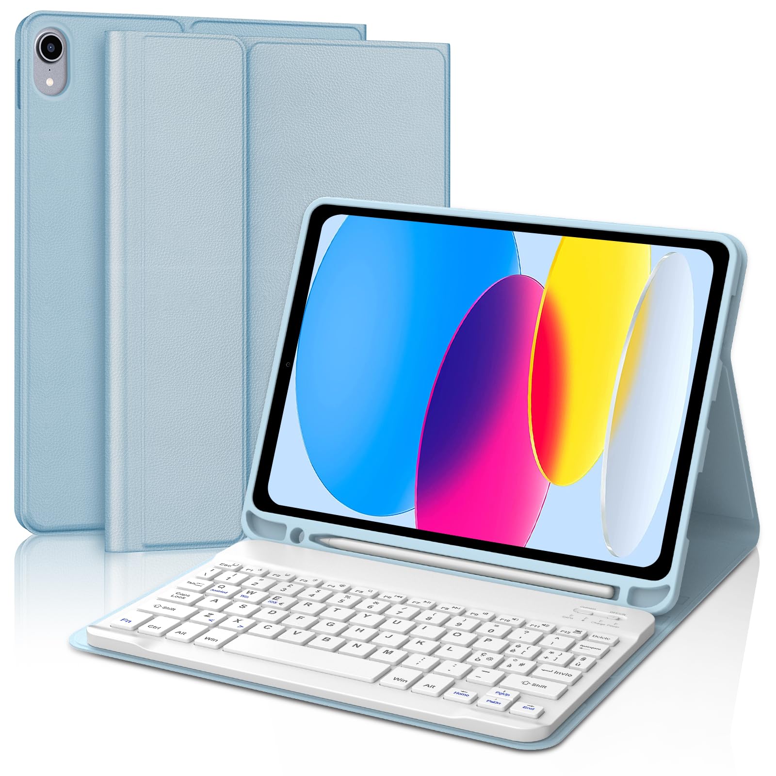SENGBIRCH Custodia con Tastiera per iPad 10 Generazione 10,9" 2022/iPad 11 Generazione A16 11" 2025, Italiano QWERTY Rimovibile Wireless Bluetooth Tastiera, per iPad 10a/11a Generazione, Azzurro