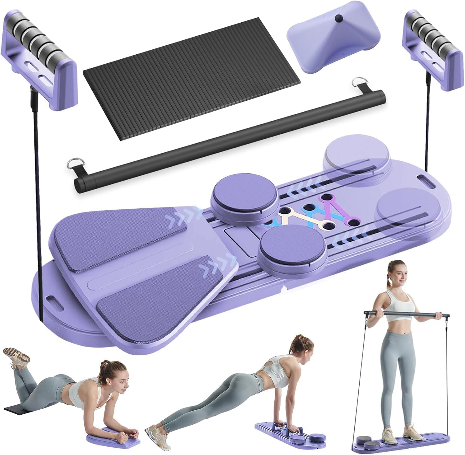 Pilates Reformer Board 6 in 1 Pieghevole, Nero