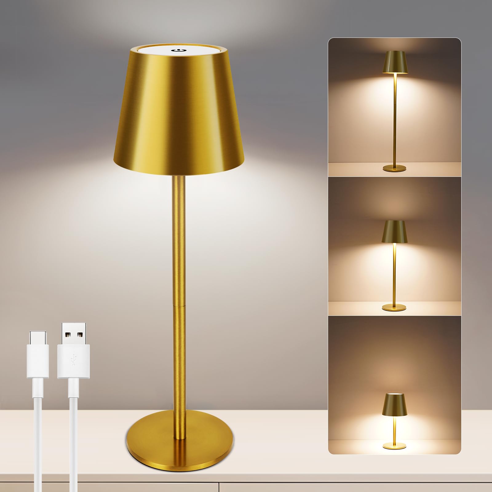 Varicart Lampada da Tavolo LED Senza Fili USB-C Oro