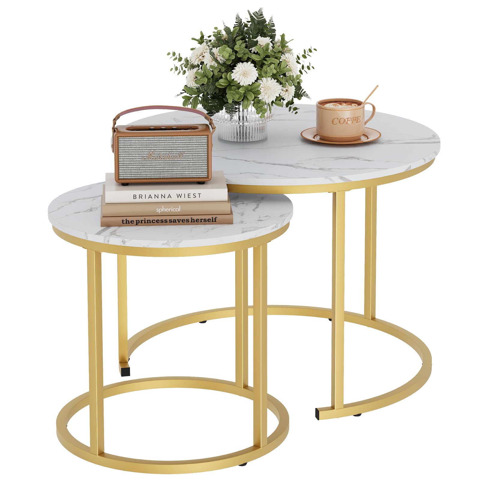 Garden 4 you Set di 2 tavolini bianchi+oro