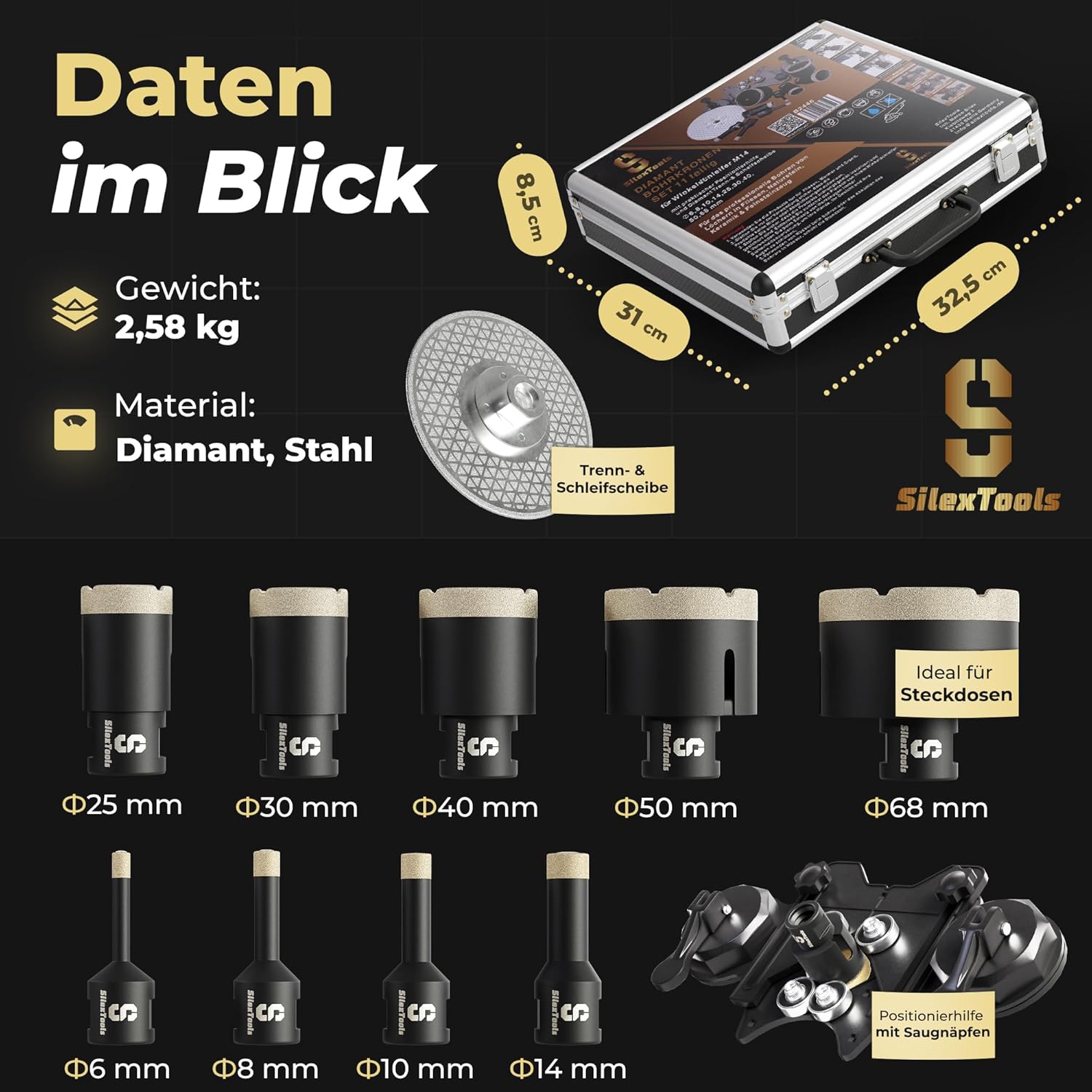 Silextools Set Corone Diamantate Professionali 11 pezzi - immagine 2