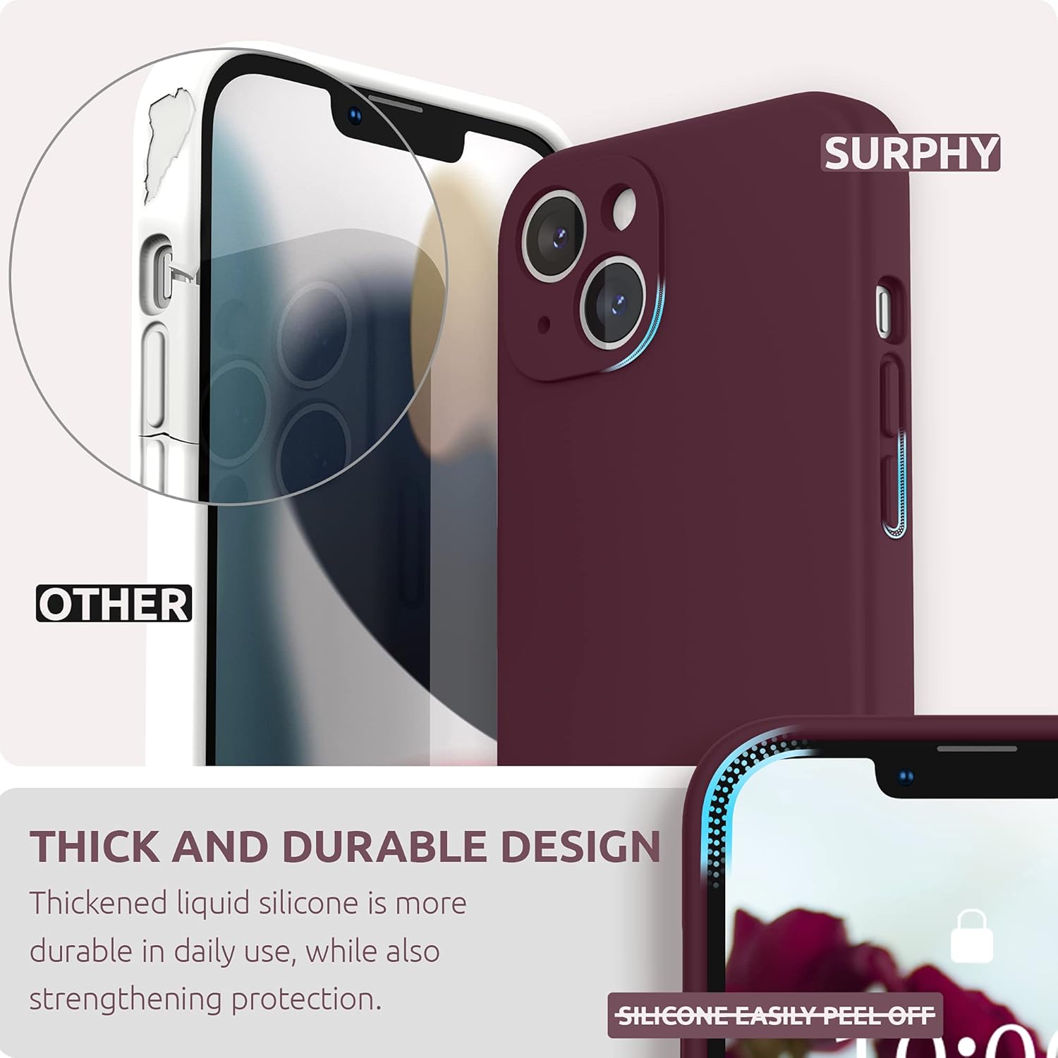 Surphy Cover per iPhone 13 (6,1") con Vetro Temperato, Prugna - immagine 3