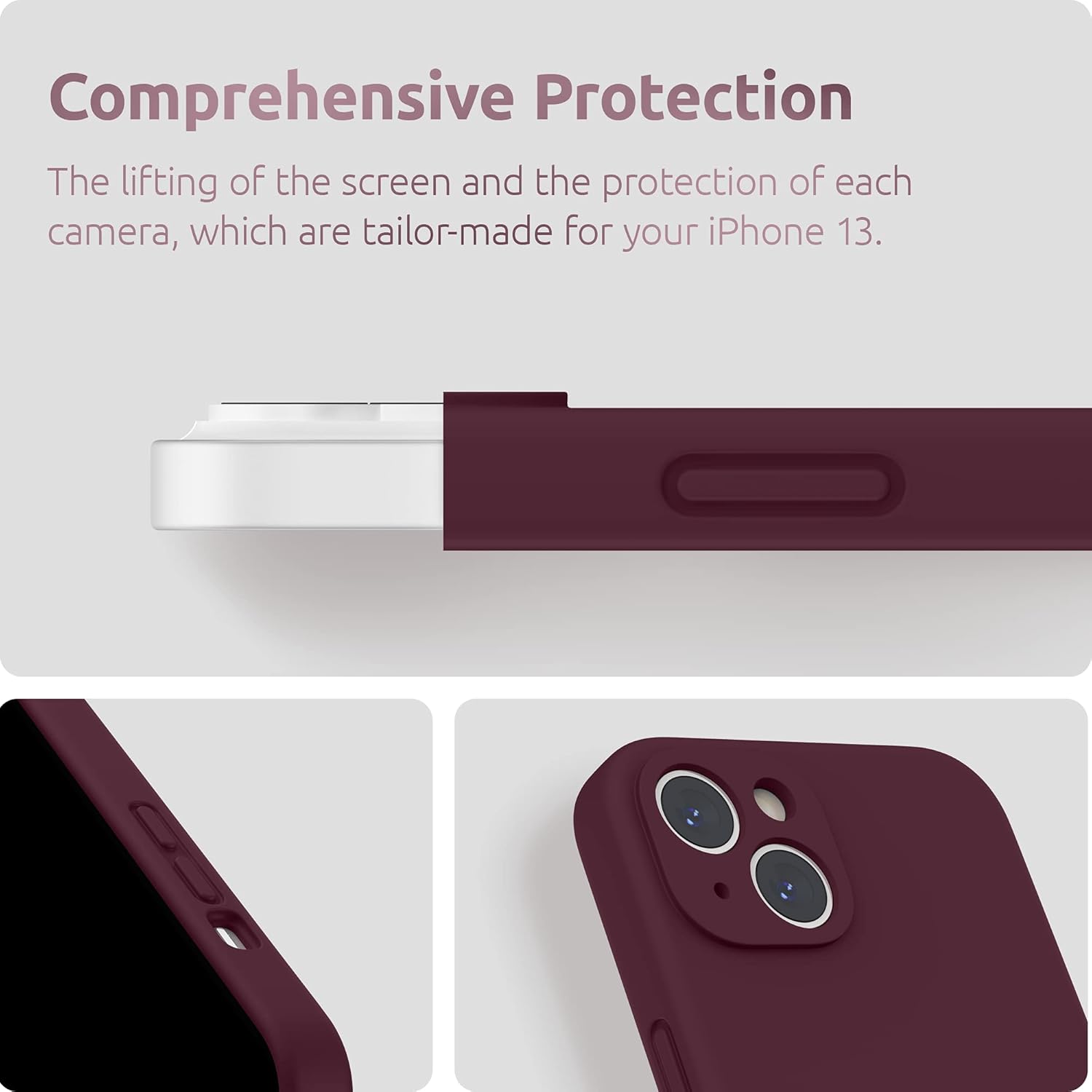 Surphy Cover per iPhone 13 (6,1") con Vetro Temperato, Prugna - immagine 4