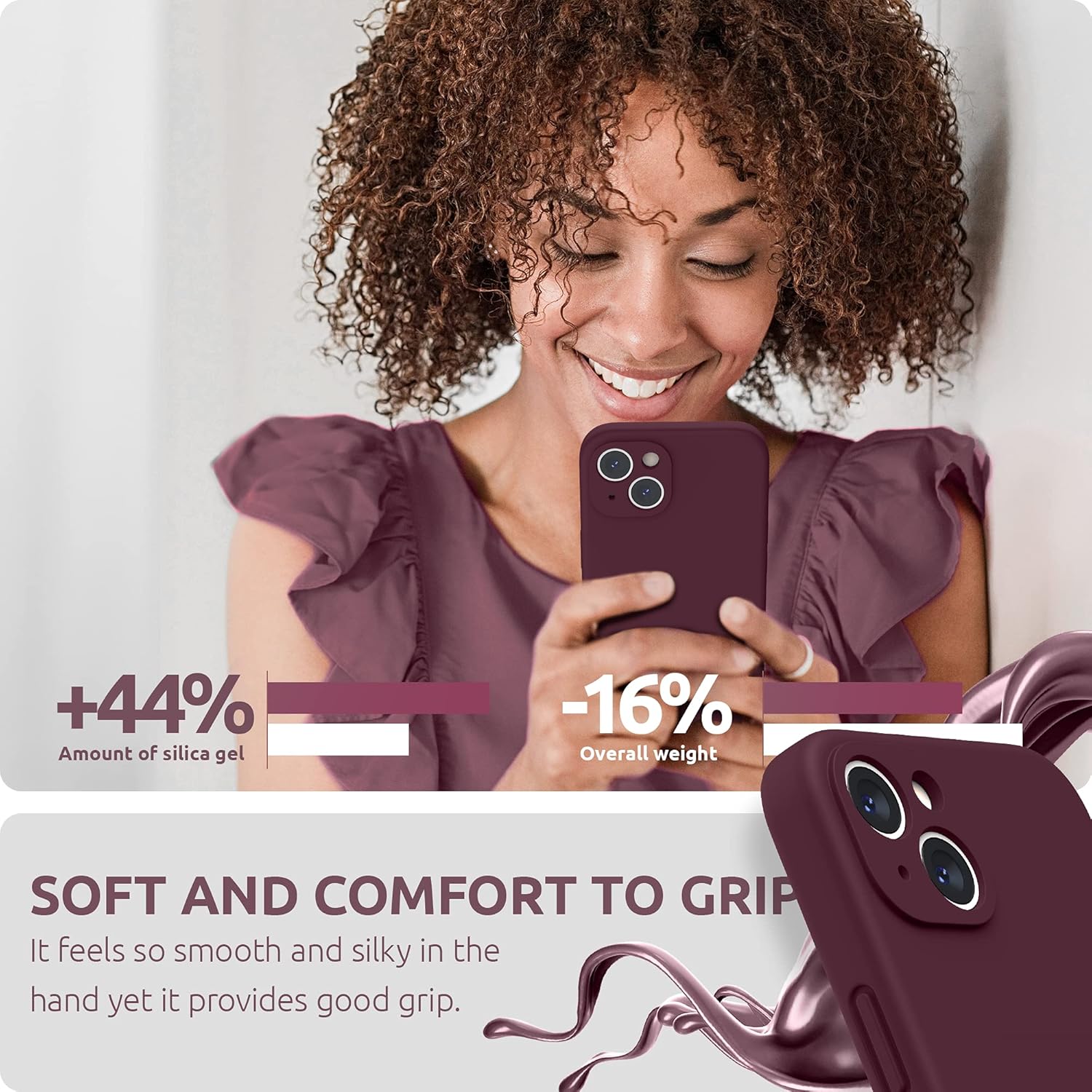 Surphy Cover per iPhone 13 (6,1") con Vetro Temperato, Prugna - immagine 6