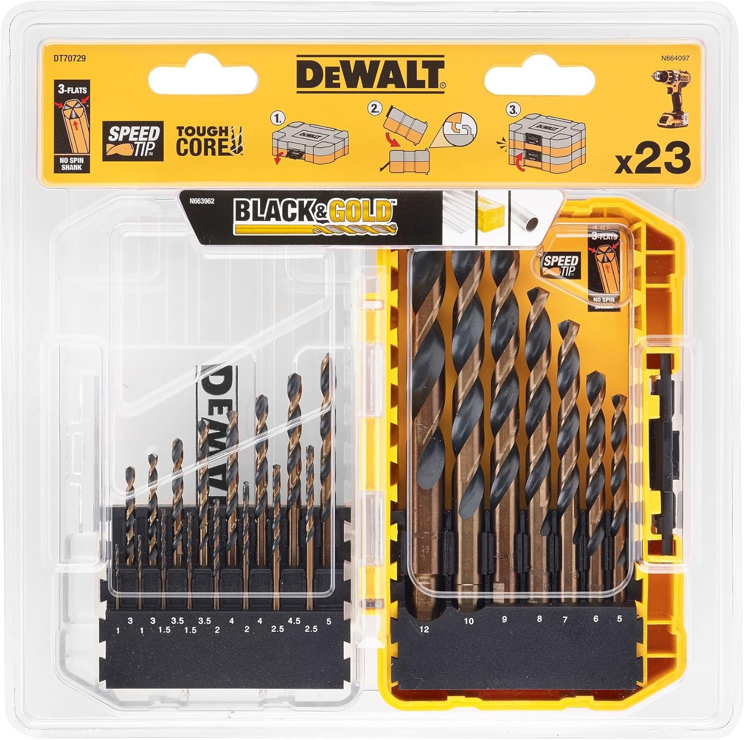 Dewalt Dt70729-Qz Set 23 Punte Metallo, Legno, Plastica, Black e Gold Cod - immagine 3