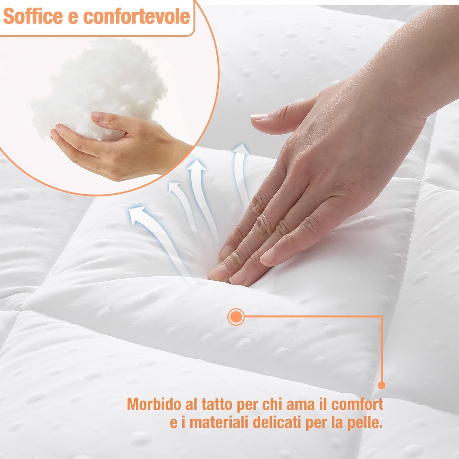 Topper Matrimoniale 160x200cm in Microfibra 3D, Bianco - immagine 3