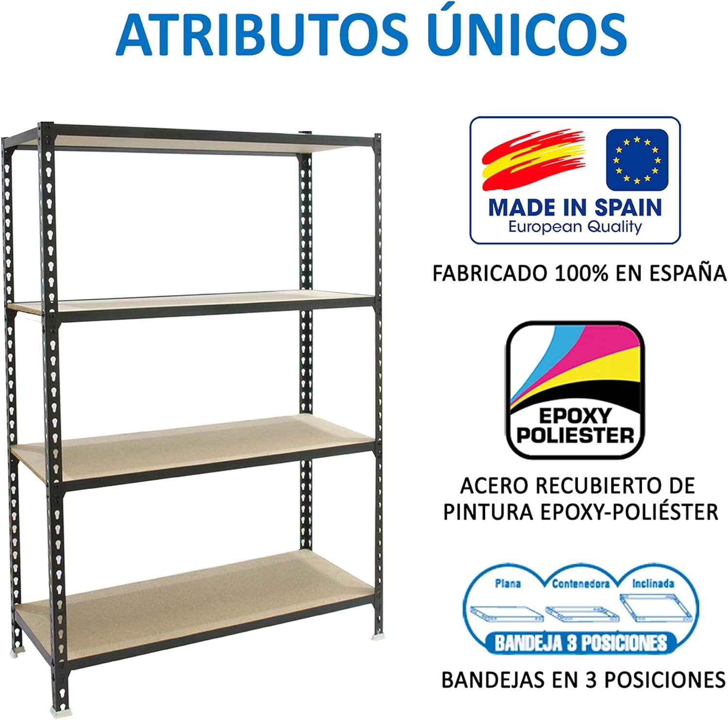 Simon Rack Scaffale Metallo Garage e 4 Ripiani, Capacità di Carico 150 kg e Punto di Flessione, 1500x1000x500 mm, Metallo, Scaffalatura per Garage, Antracite/Legno - Maderclick - immagine 6