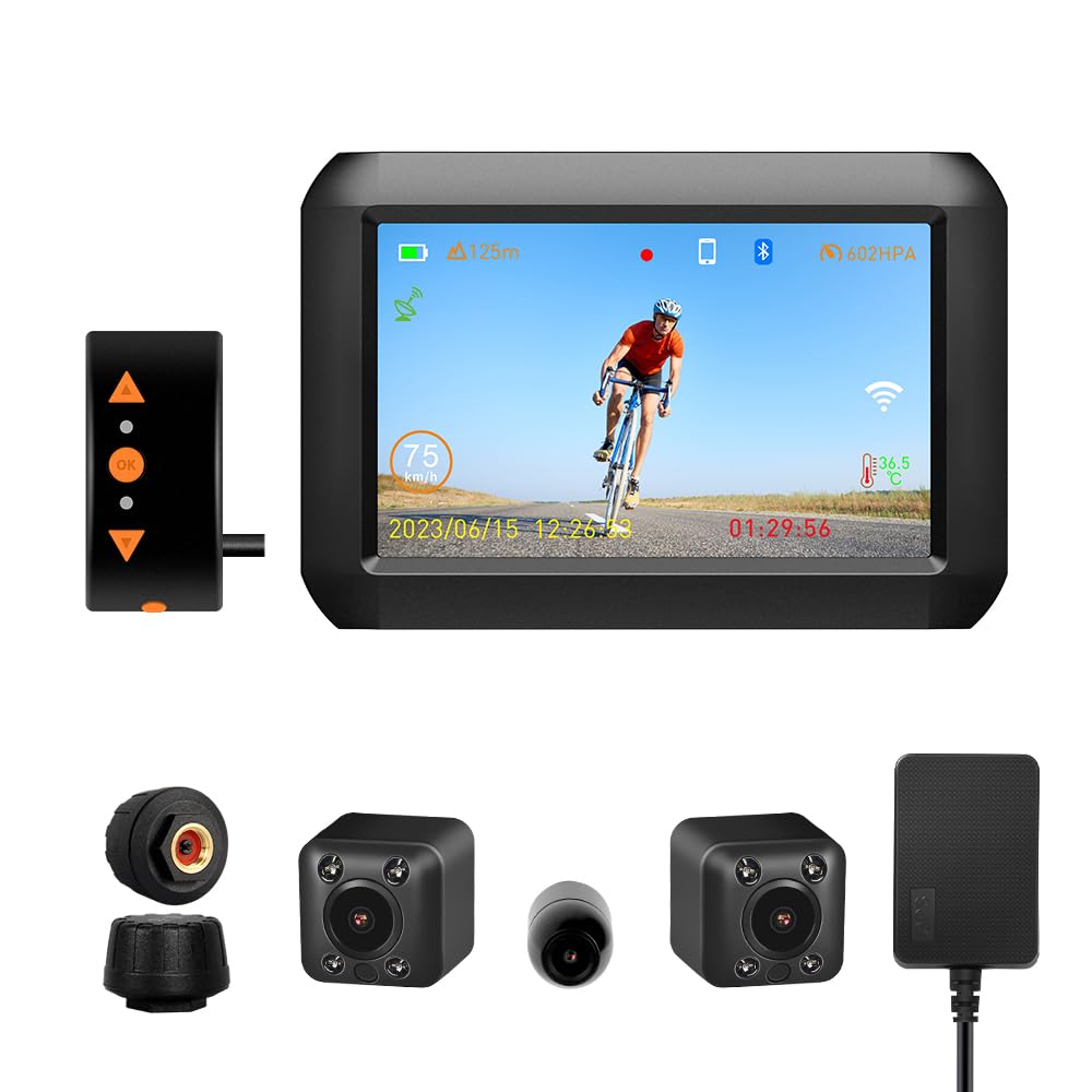 Vsysto Moto Dash Cam 4.0" Impermeabile Doppia Telecamera