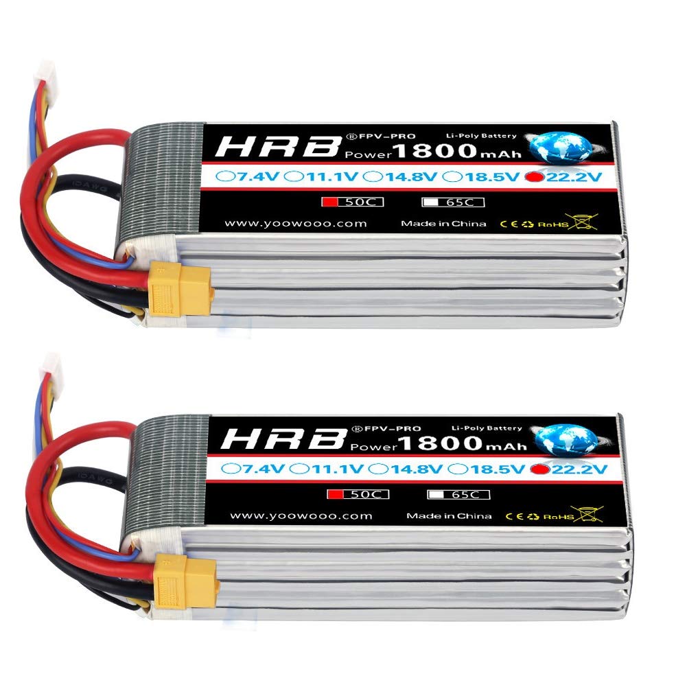 HRB 2pcs 1800mAh 6S 22.2V 50C LiPo Batteria XT60